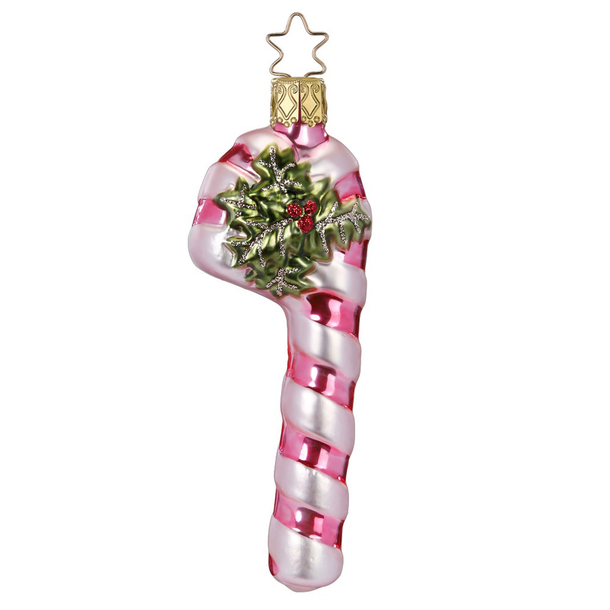 INGE-GLAS® Christbaumschmuck, Christbaumschmuck Zuckerstange 11,5cm Glas Figur Pink / Weiß
