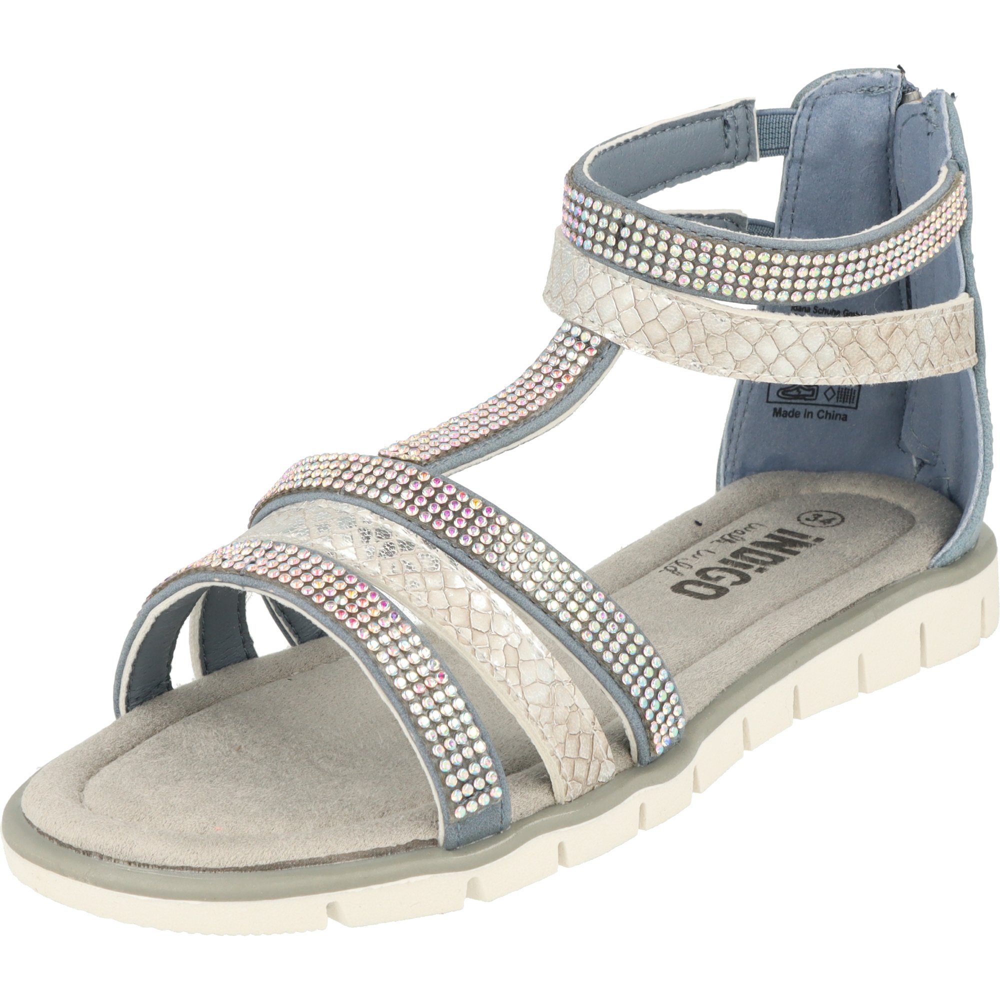Indigo Mädchen Schuhe 482-380 Sandale mit Glitzersteinen Sommer Blue Römersandale