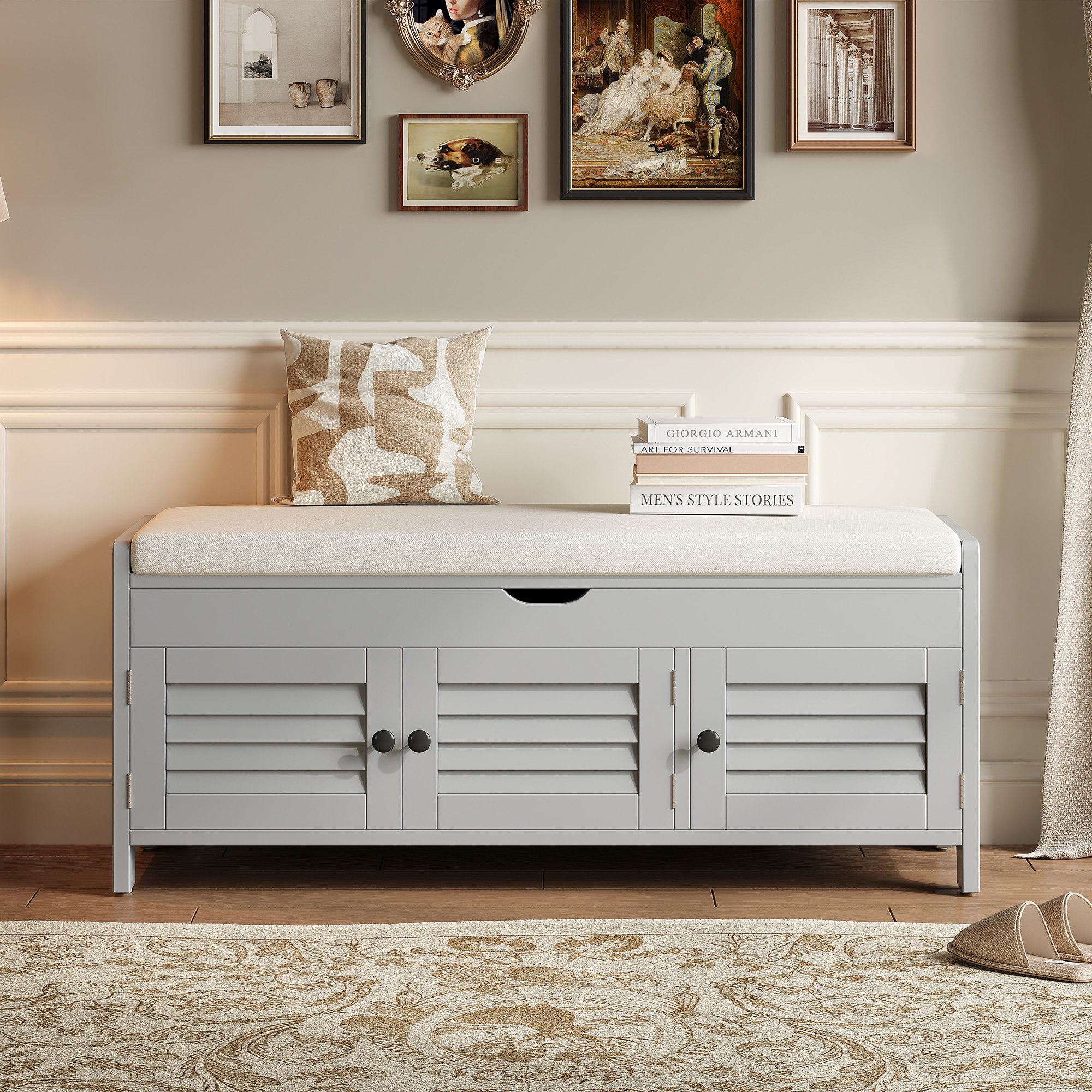 STILVORA Schuhbank mit 3 Jalousietür,Schuhbank Schuhregal mit verstecktem S günstig online kaufen