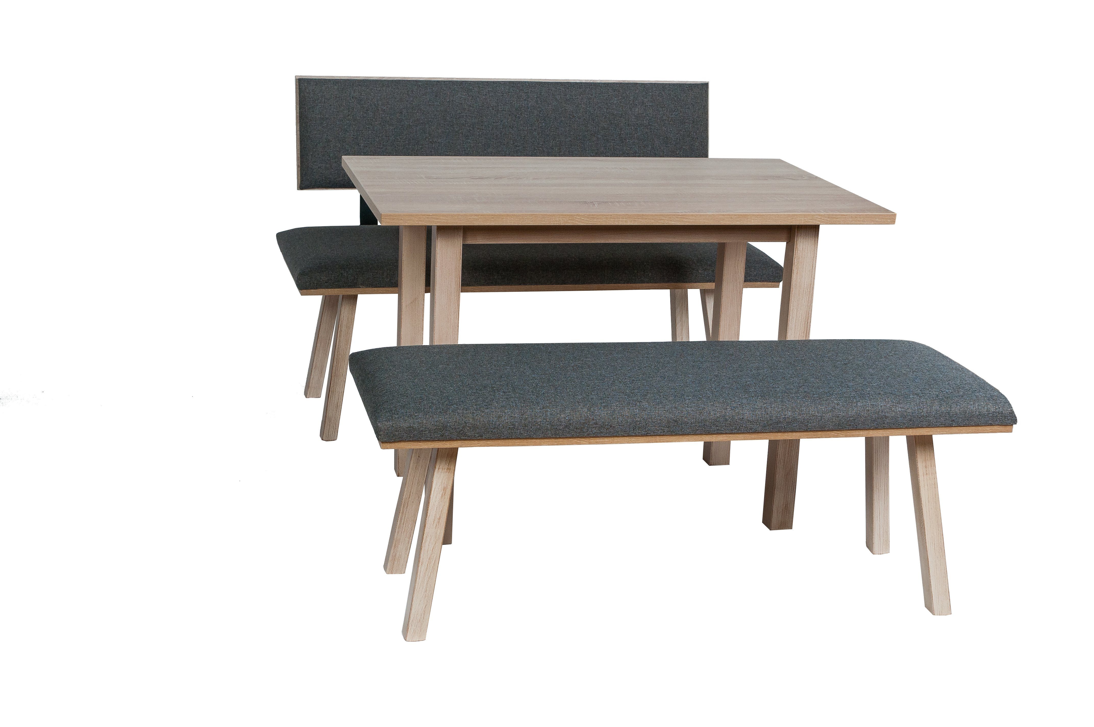kundler home Massiv Set Bank Holz, L125cm, 'Die Füße 3-tlg. Tisch Essgruppe Klassische' 4-Fuß
