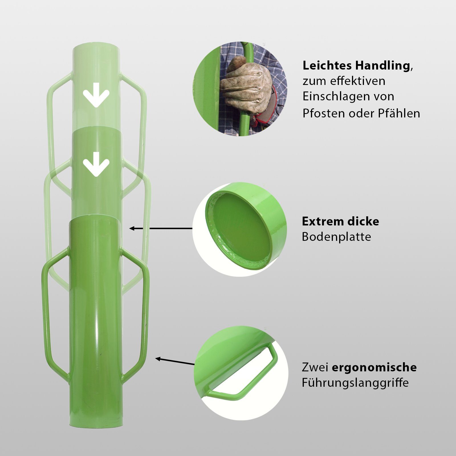 TRUTZHOLM Maschendrahtzaun Ramme Handramme Pfahlramme Zaunpfahlramme Pfostenramme 60 cm ø13 cm, (Produkt) – Bild 4 von 5