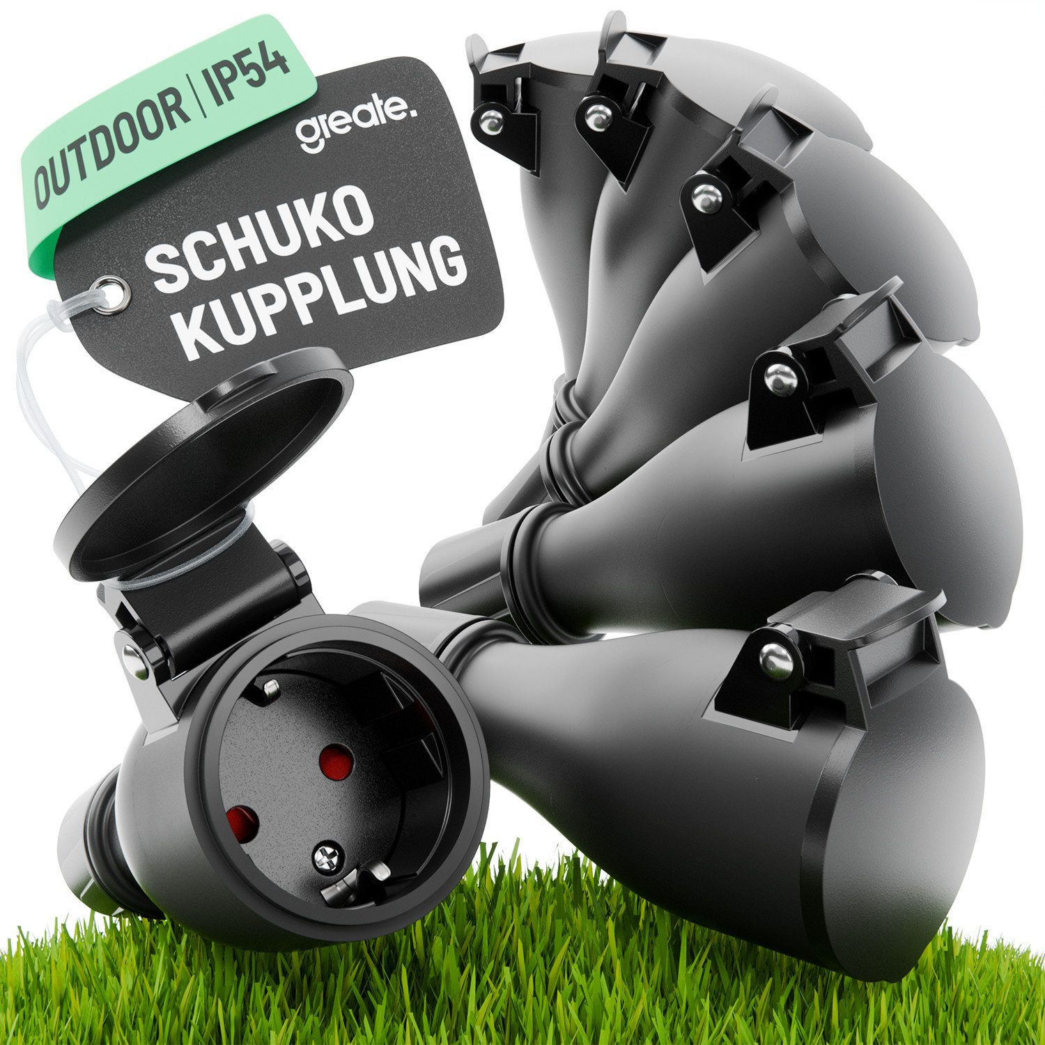 greate. Steckdose 6x Schuko Kupplung 230V Aussenbereich IP54 Schukosteckdose, 6-St.