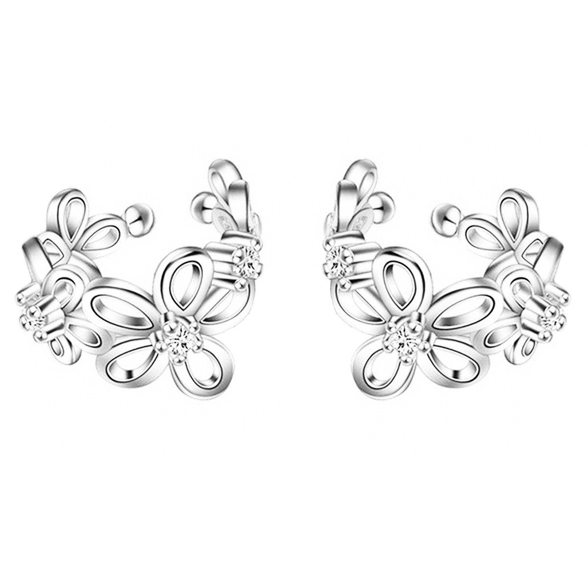LÖB Ohrklemme Silber Ohrklemme Blumen Zirkonia Ear Cuff Fake Ohr Piercing Ring Hoop (Geschenke für Frauen Beste Freundin Mutter Mama Damen zum Geburtstag Weihnachten Weihnachtsgeschenke, Inkl. Schmuckbox), Ohrmanschette Set Helix Ohrpiercing Tribal Clip On Серьги Klemmring