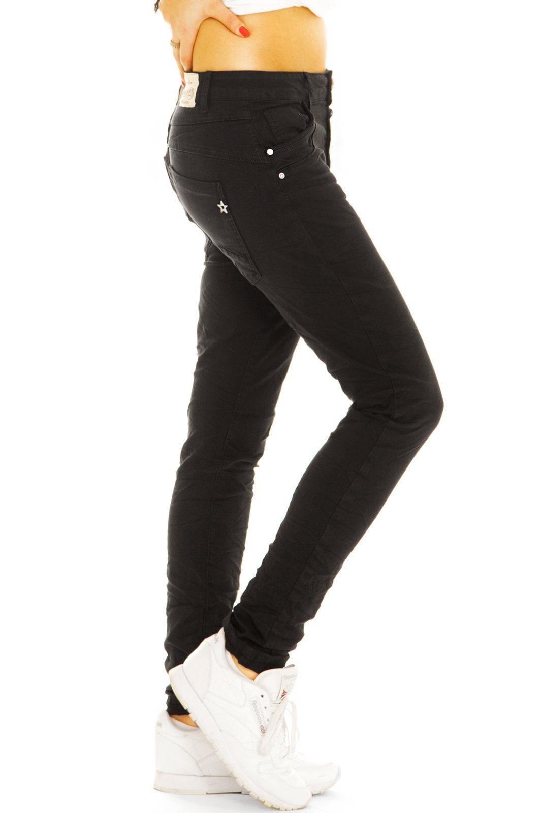 Röhrenjeans be Hose low Damen j43l-1 Hüftjeans hüftige Low-rise-Jeans Low styled low Stretch-Anteil, - 5-Pocket-Style, mit rise - Fit Slim hftig, waist, Waist