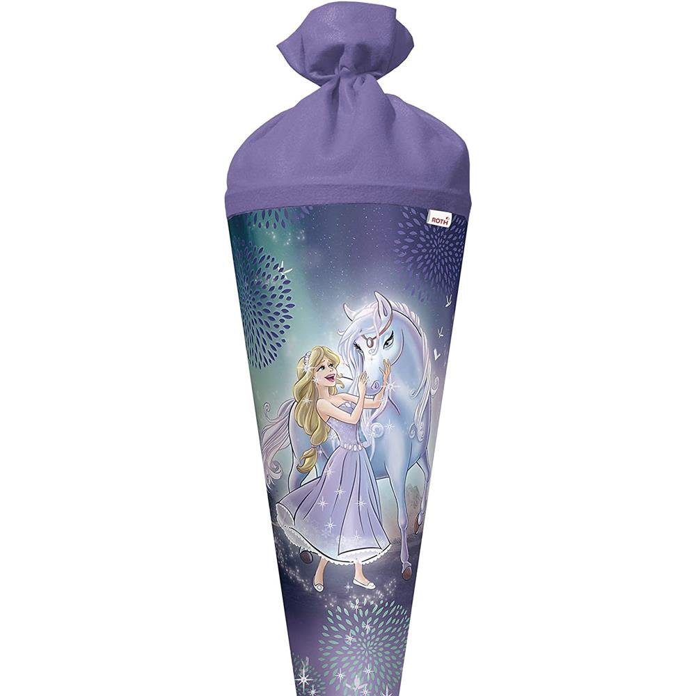 Roth Schultüte Königin im Eis mit Glitter, 70 cm, rund, lilafarbiger Filzverschluss, Zuckertüte für Schulanfang