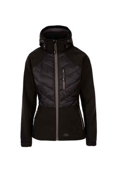 Trespass Hybridjacke Hybrid-Softshell Gepolsterte Paneele Einstellbare Kontrastreißverschlüsse an der Kapuze 3 Reißverschlusstaschen Flache Manschette mit verstellbarem Kinnschutz Kordelzug am Saum wasserdicht 8000mm atmungsaktiv 3000mvp winddicht