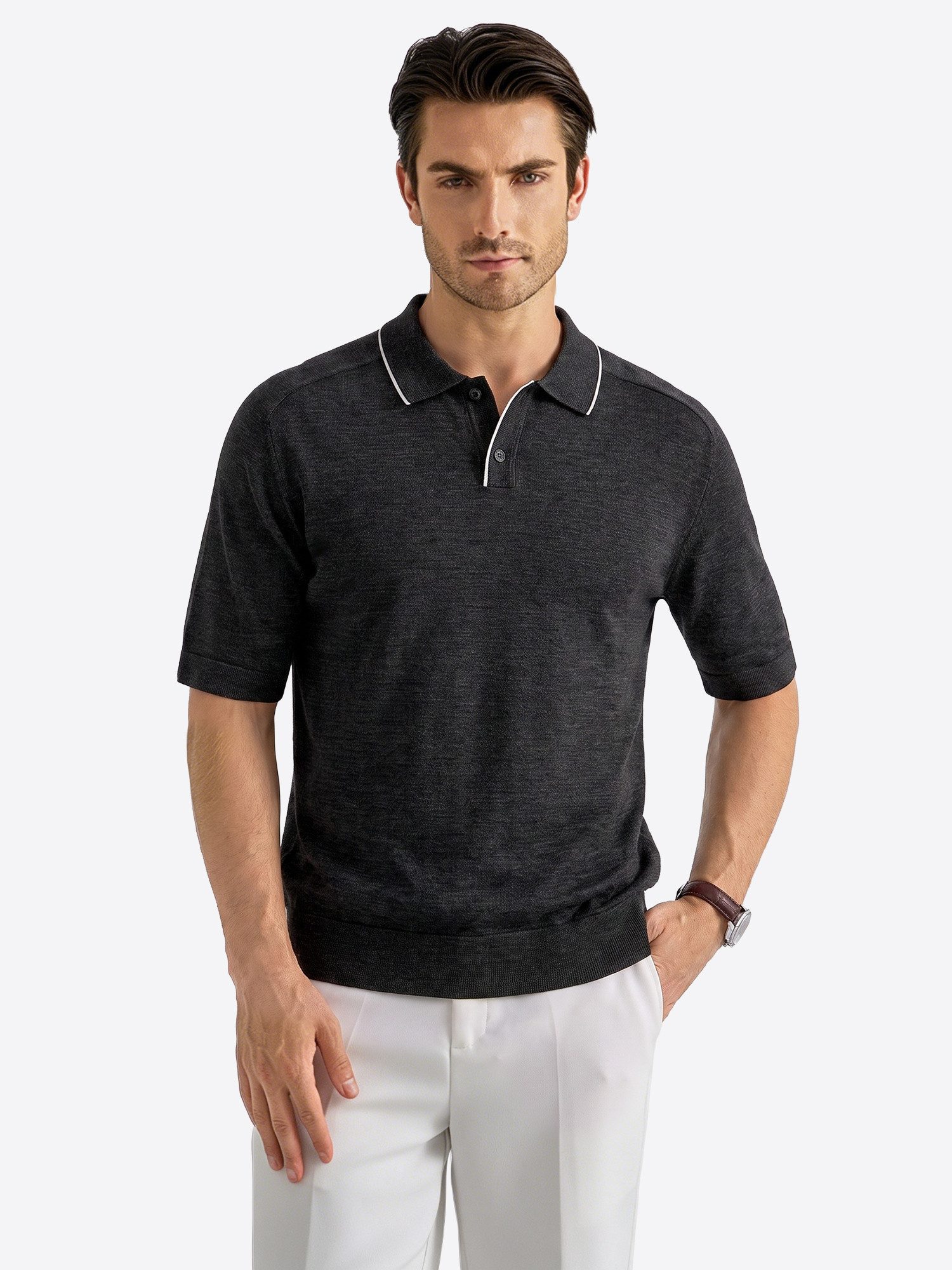 VANTORY Poloshirt Herren Lässiges Feinstrickpolo mit Knopfleiste und Kontrast‑Kragen (Packung, 1-tlg., 1per-Pack) mit Polokragen