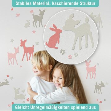 lovely label Wandsticker Häschen & Rehe apricot/grau/beige - Wandtattoo Kinderzimmer Baby
