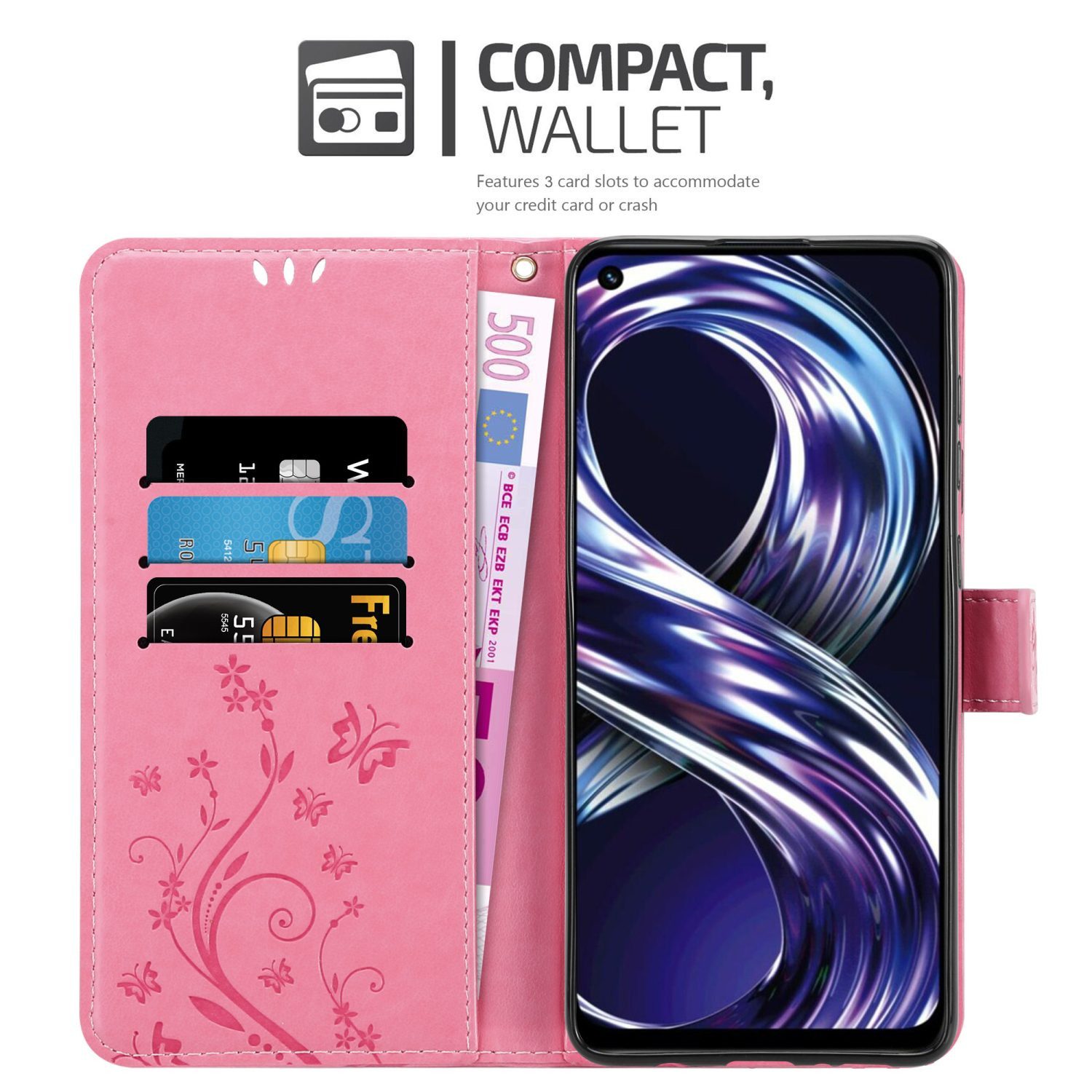 Cadorabo Handyhülle für Realme 8i / Narzo 50 4G Hülle Realme 8i / Narzo 50 4G, Hülle Schutzhülle Blumen Flower mit Standfunktion Kartenfach Magnet
