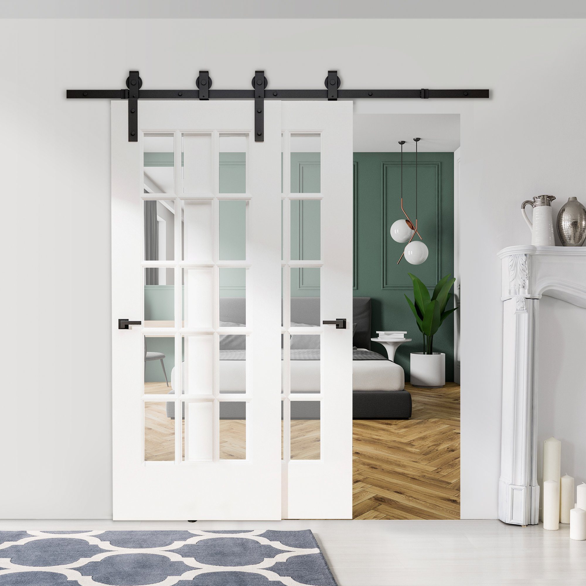 HOMCOM Türbeschlag Schiebetürsystem (Laufschiene, 1 St., Schiebetürbeschlag), für Holzschiebetür 9 Zubehör Schwarz