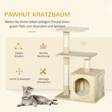 PawHut Kratzbaum Katzenbaum Katzenmöbel mit weichem Plüsch E1-Klasse Spanplatte Beige, 50B x 30T x 81.5H cm