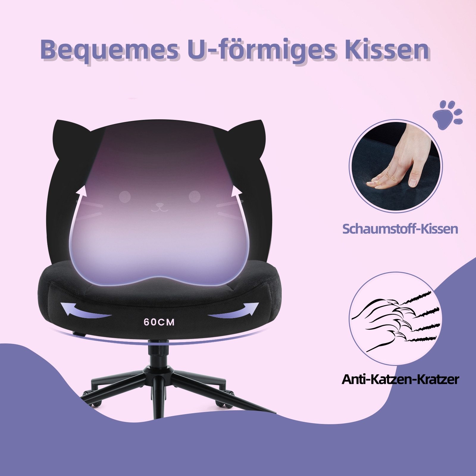 Intimate WM Heart Bürostuhl ohne Armlehne, Ergonomisch Schreibtischstuhl mit Rollen, Höhenverstellbar Schminktisch Stuhl mit Mittlerer Rückenlehne – Bild 4 von 5