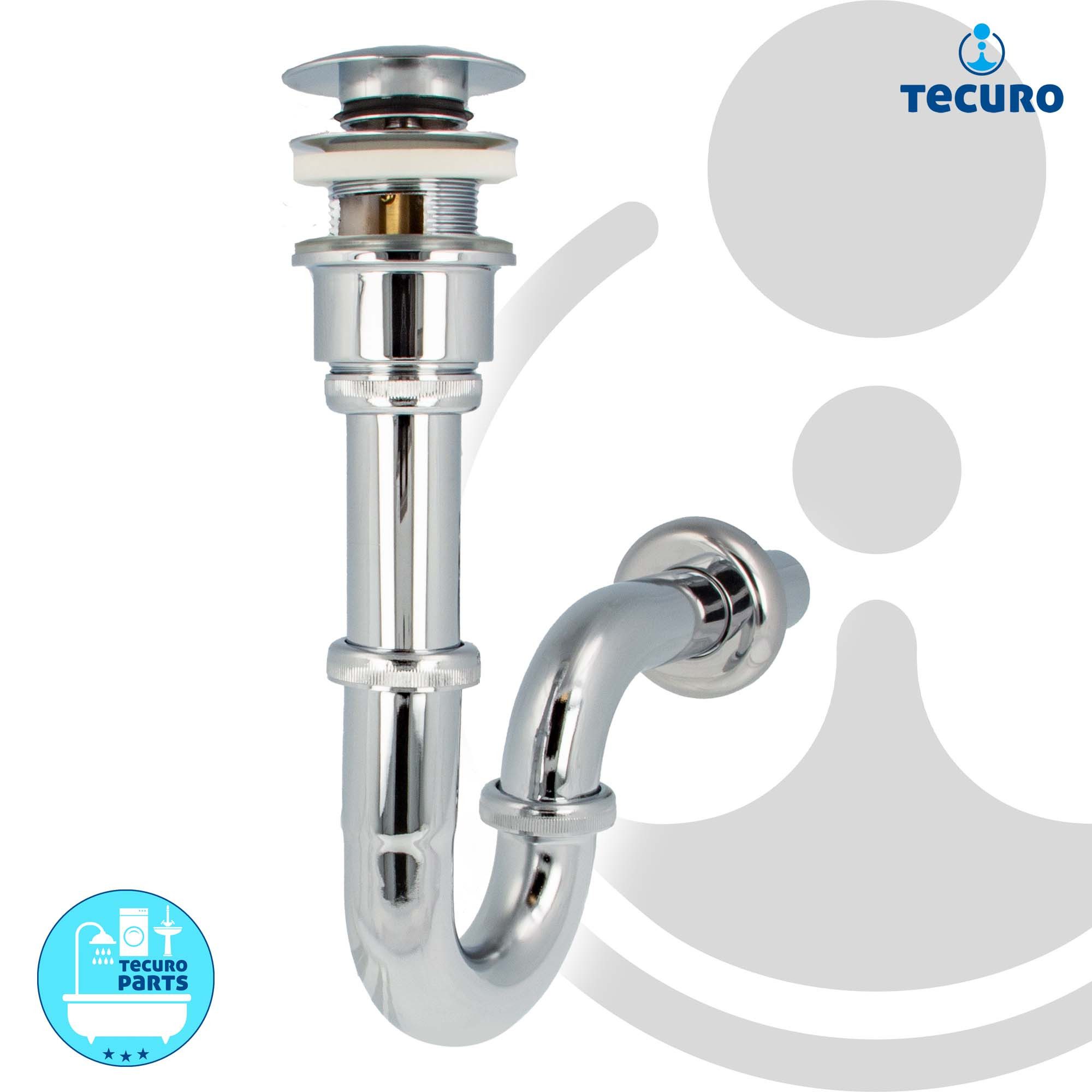tecuro Siphon Siphon mit Pop Up Ablaufventil verchromt - Set für Waschtisch, (Ablaufventil und Röhrensiphon)