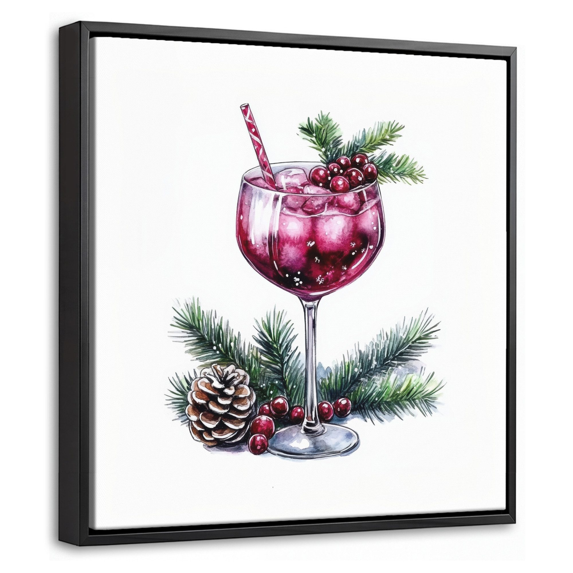 OneMillionCanvasses® Leinwandbild mit Rahmen - Winter - Cocktail - Dekoration - Getränk - Weihnachten, Fotodruck (1 St), Leinwand Bilder Klein, Wand Dekoration Aesthetic 20x20cm