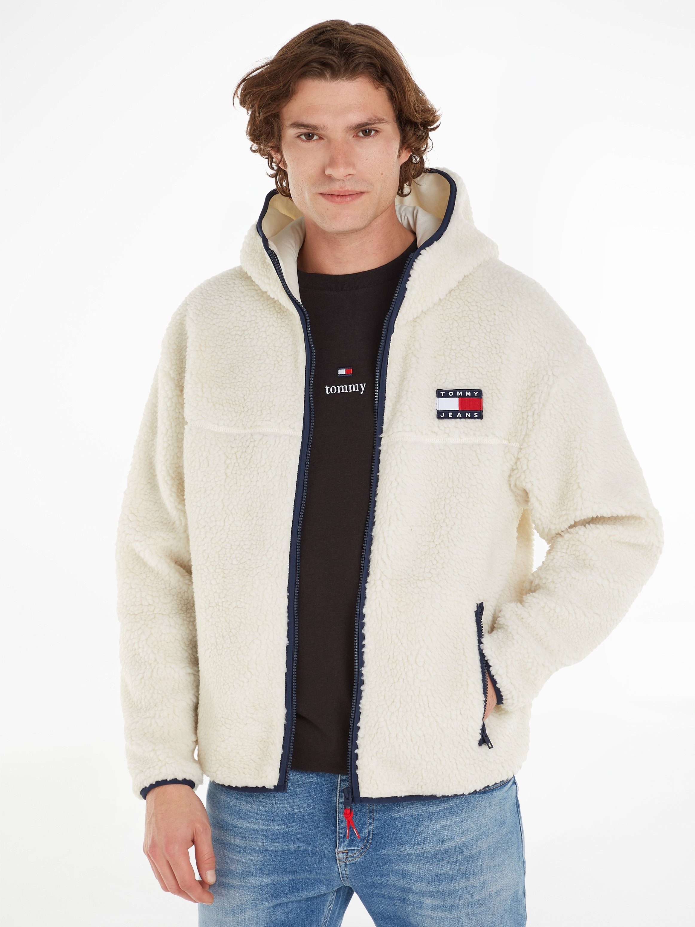 Tommy Jeans Fellimitatjacke TJM SHERPA ZIP THRU HOODIE Ecru