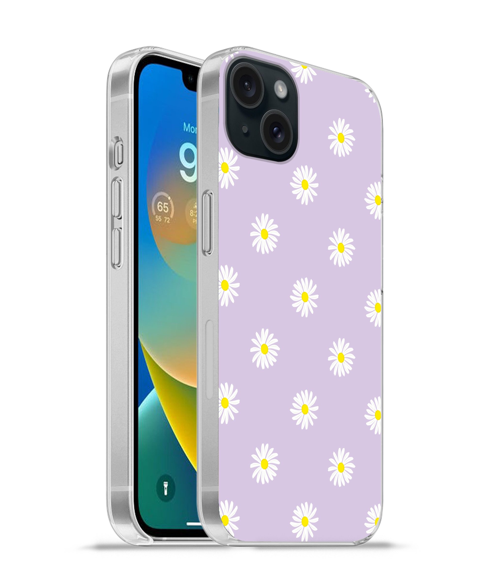 MuchoWow Handyhülle für Apple iPhone 15 Plus Gänseblümchen - Pastell - Weiß - Lila - Blume, Smartphone-Bumper, Print, Handy Schutzhülle Dünn