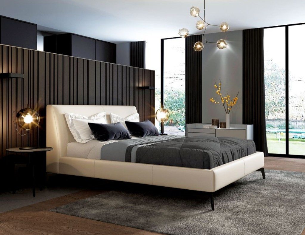 Xlmoebel Polsterbett Italienisches Doppelbett aus Leder mit gepolsterter Rückenlehne (Bett, Bett), Hergestellt in Europa