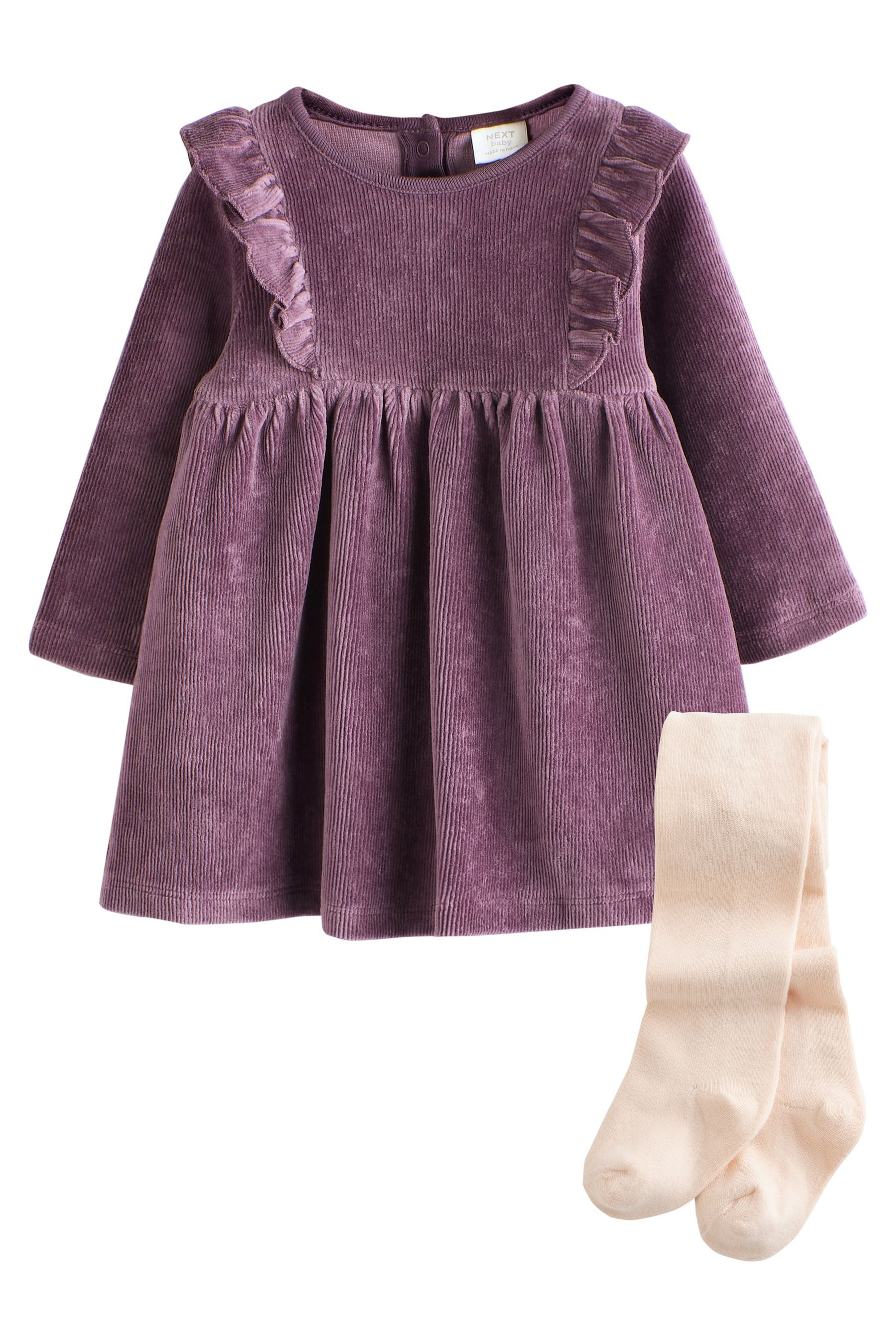 Next Blusenkleid Baby Velours-Kleid und Strumpfhose im 2er-Set (2-tlg)