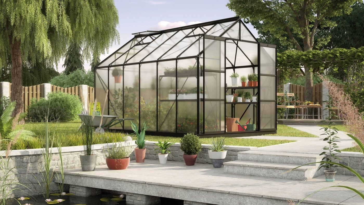 Vitavia Gewächshaus Uranus 9900, BxTxH: 254 x 379 x 246 cm, 4 mm Wandstärke, Set, mit Bewässerungskit schwarz Vitavia Gewächshaus Uranus 9900, BxTxH: 254 x 379 x 246 cm, 4 mm Wandstärke, Set, mit Bewässerungskit schwarz