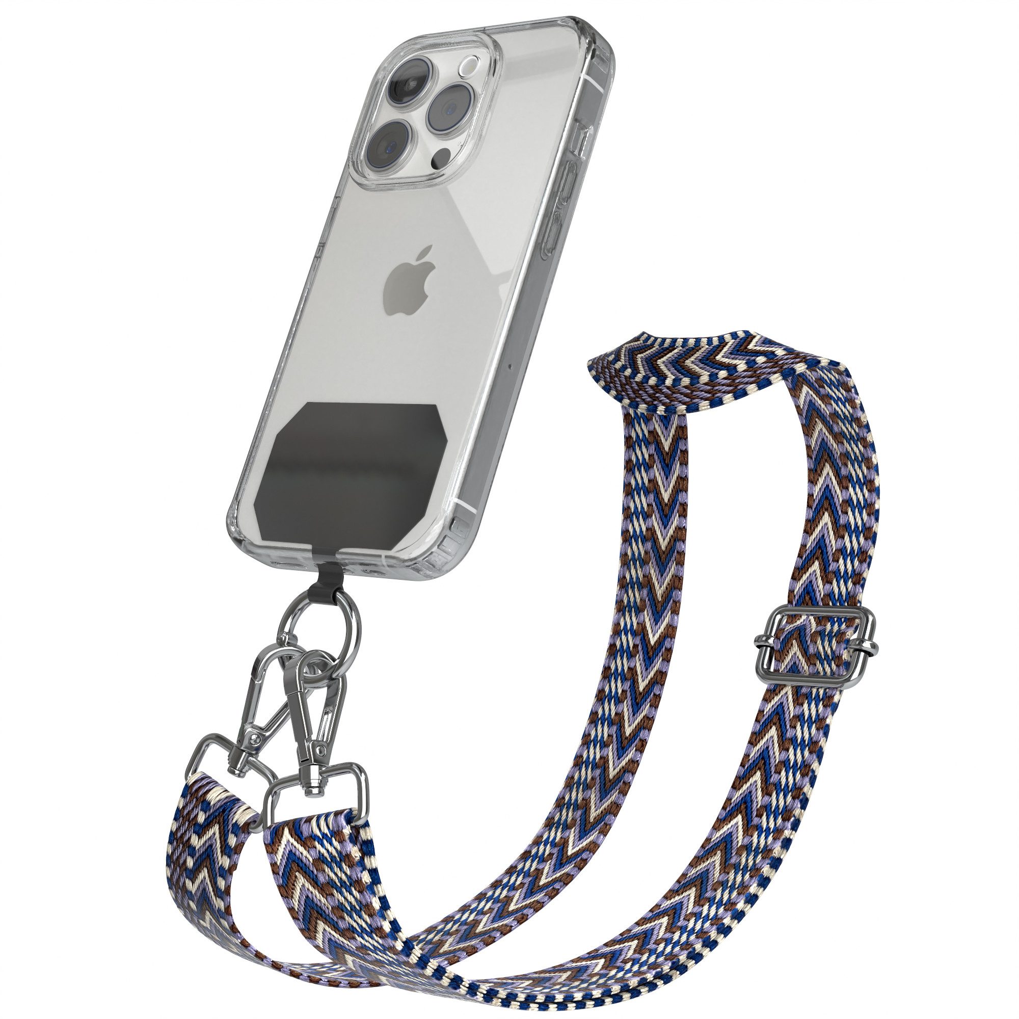 EAZY CASE Handykette Universal für alle Smartphones Boho/Wave/Leo Style, Handyband für iPhone Samsung mit Ring Riemen Universal Weiß Blau