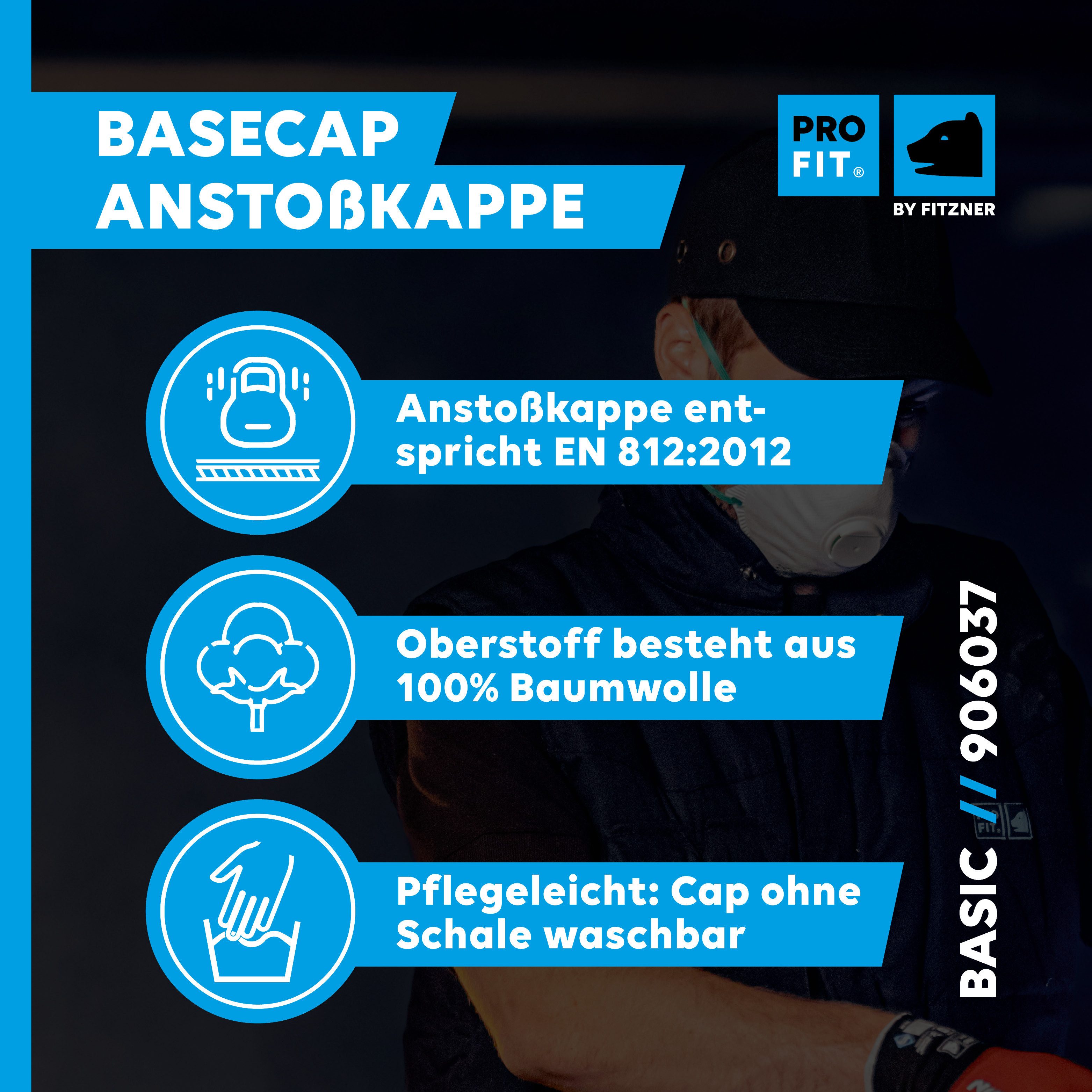 PRO FIT by Fitzner Sicherheitshelm, Baseballcap, Anstoßkappe in Baseballmützen Style, Uni Cap mit Schirm (1, Stück), aus waschbarer Baumwolle, mit Belüftungslöchern - Dunkelblau
