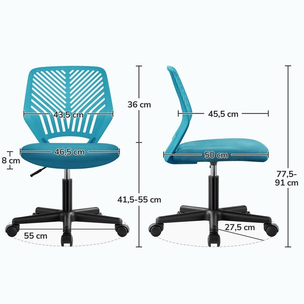 Yaheetech Drehstuhl Höhenverstellbarer Bürostuhl ohne Armlehnen, Schreibtischstuhl mit Netzbezug fürs Arbeitszimmer/Büro/Wohnzimmer – Bild 4 von 5