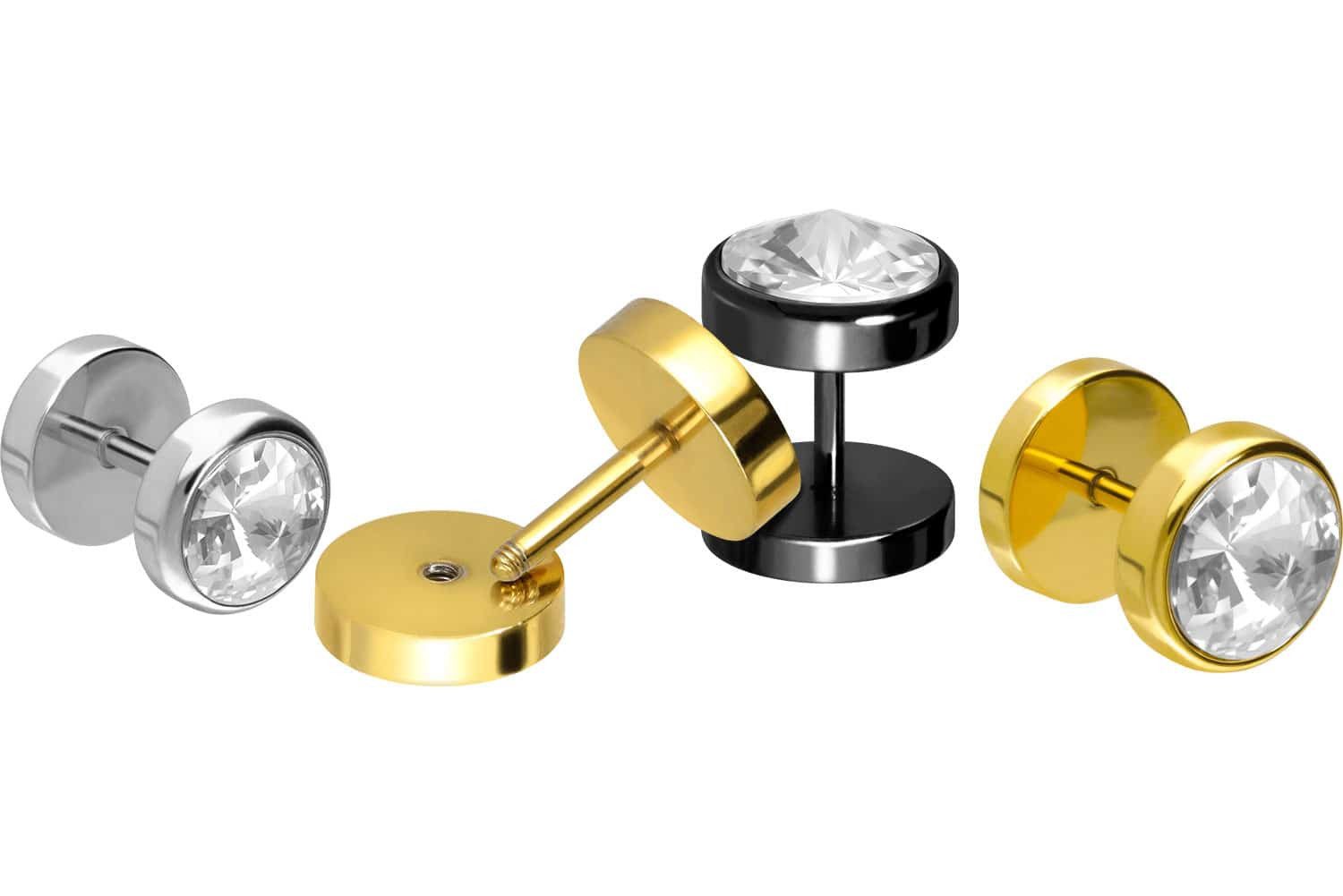 PIERCINGLINE Fake-Ear-Plug Chirurgenstahl Fake Plug GROSSER KRISTALL (Fake Plugs, 1-tlg)