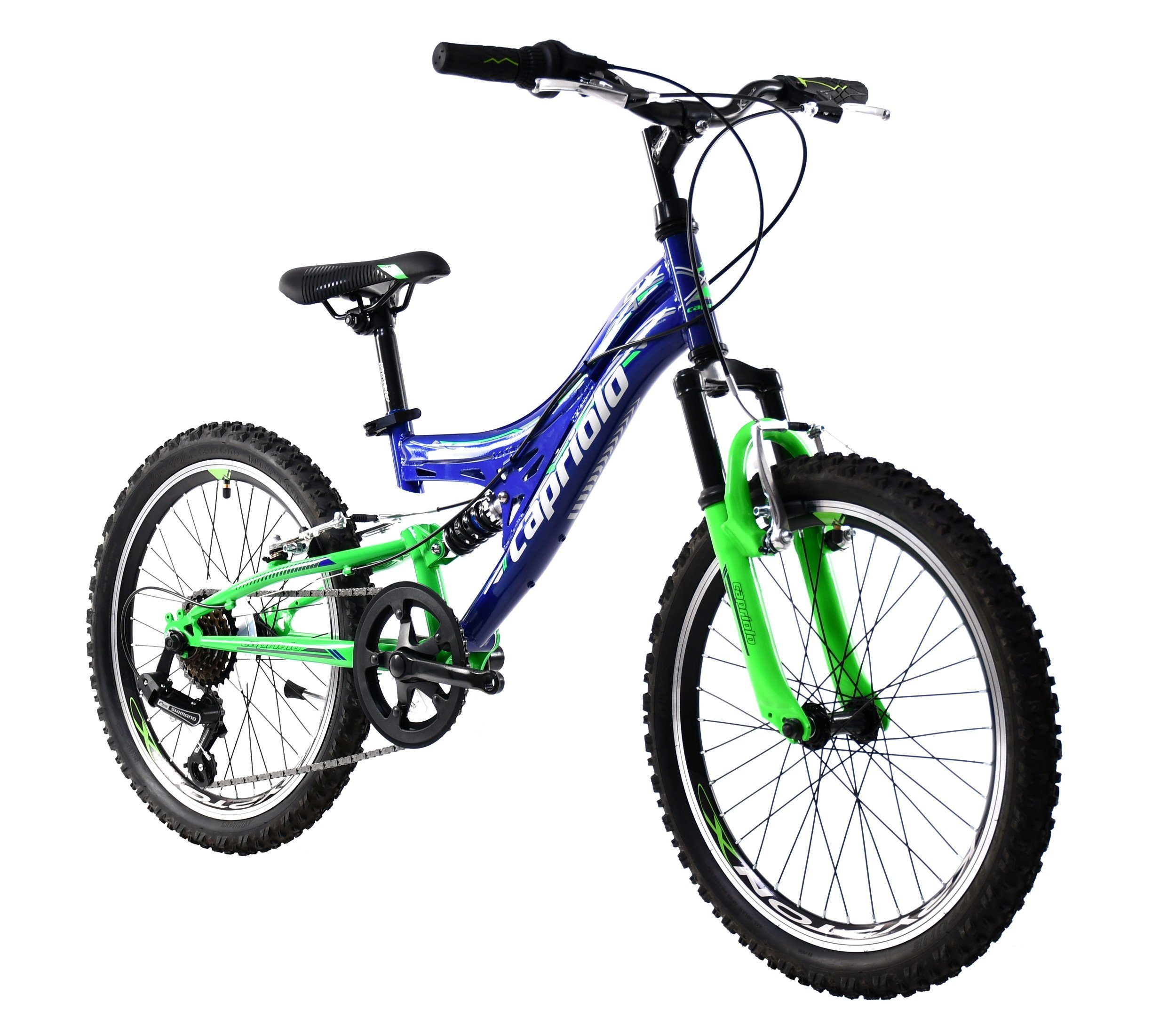 breluxx Mountainbike 20 Zoll Kinder Mountainbike Fullsuspension CTX200 blau  grün, inkl. Schutzbleche, 6 Gang Shimano Tourney Schaltwerk, Kettenschaltung