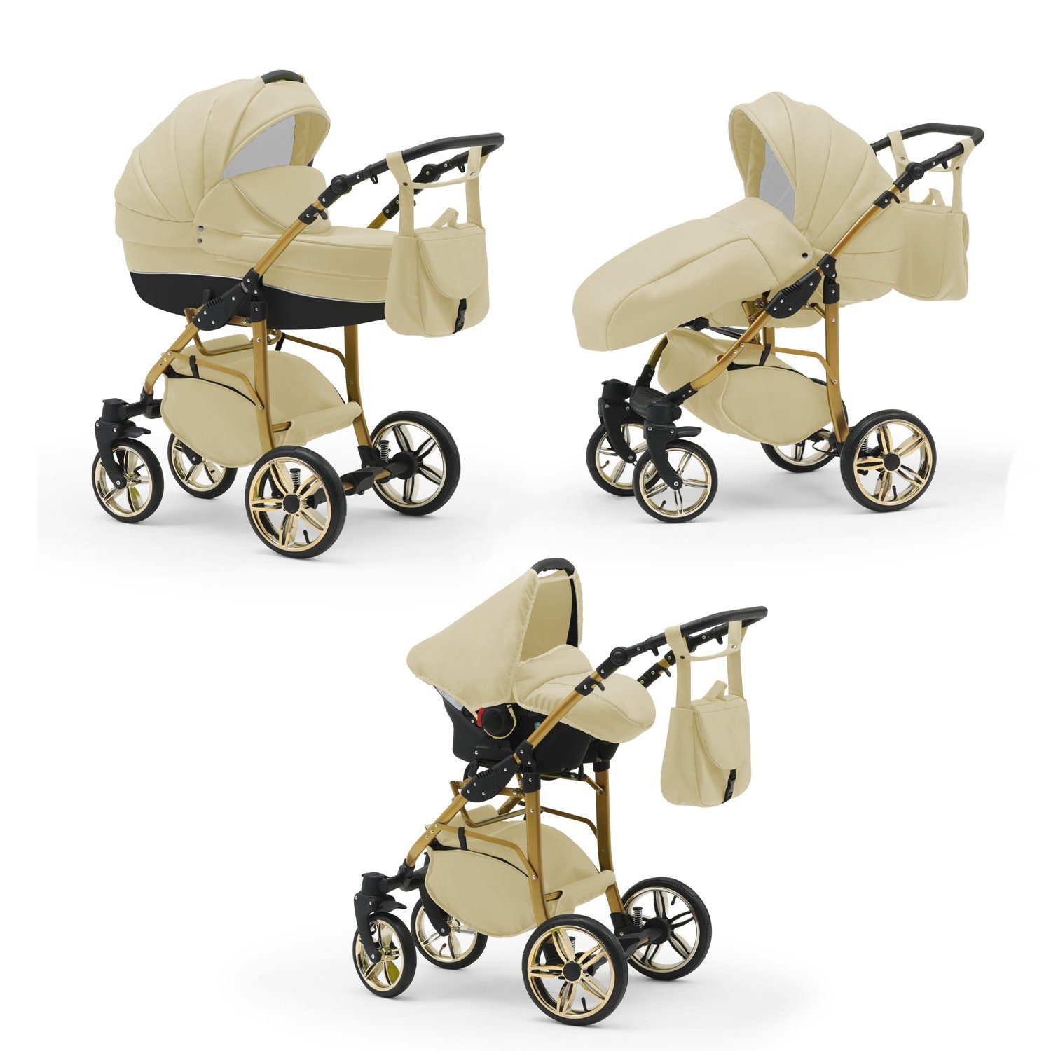 BABYMERC Kombi-Kinderwagen Neo Gold 4 in 1 inkl. Sportsitz, Autositz und Zubehör in 22 Farben mehr