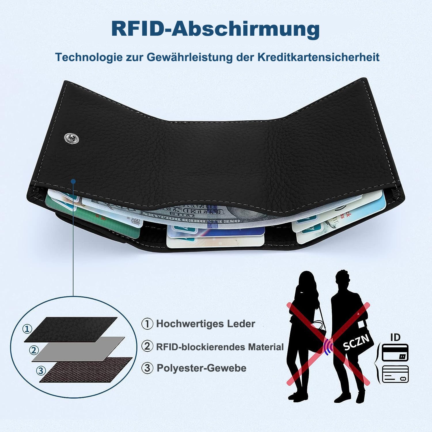 Zaewry Mini Geldbörse Schlichte kleine Geldbörse aus Leder für Frauen (1-tlg), mit Kartenschlitz, RFID-Diebstahlschutzbürste, 10 x 7 x 3cm