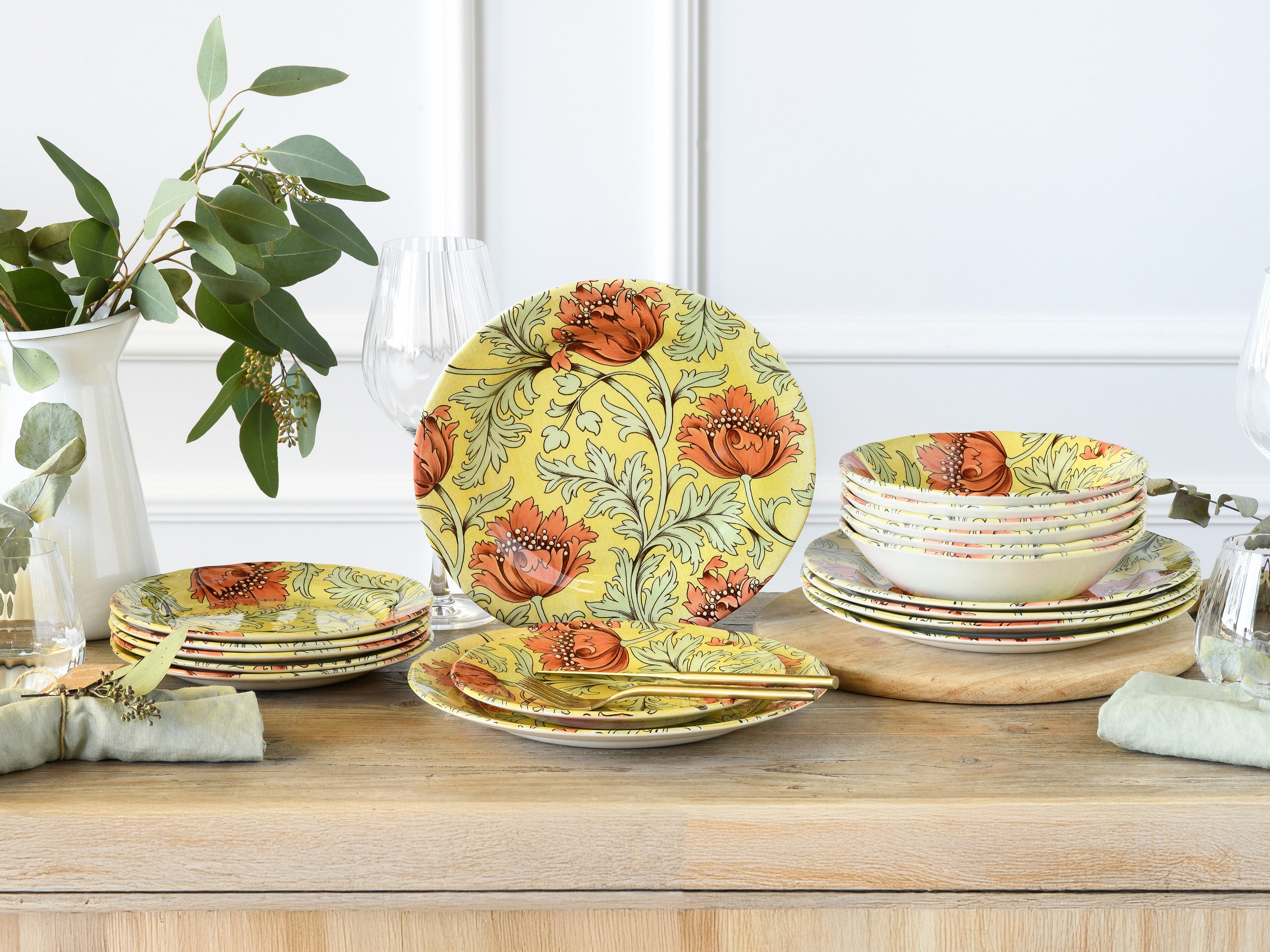 CreaTable Teller-Set Florentina, Tellerset 18-tlg (18-tlg), 6 Personen, Steingut, Blumendekor