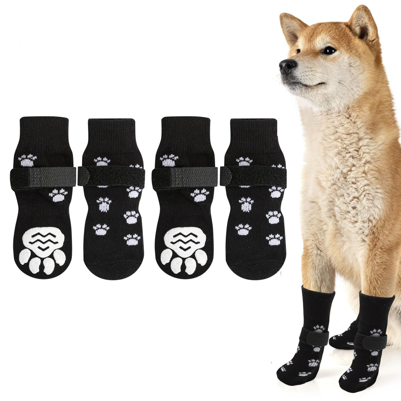 Ledander Pfotenschutz 4er-Set rutschfeste doppelseitige Hundesocken, Hunde-Pfotenschutz, (4-tlg), geeignet für kleine, mittlere und große Hunde