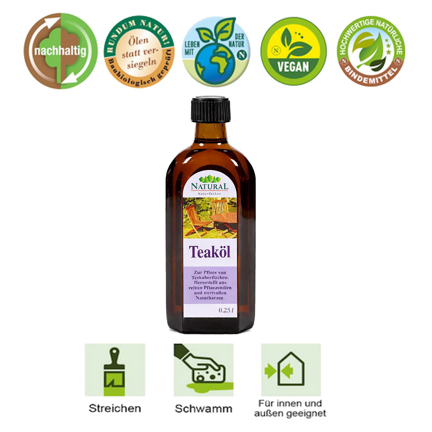 Natural Naturfarben GmbH Teakholzöl für Teak, Robinie & Gartenmöbel im Innen- und Außenbereich