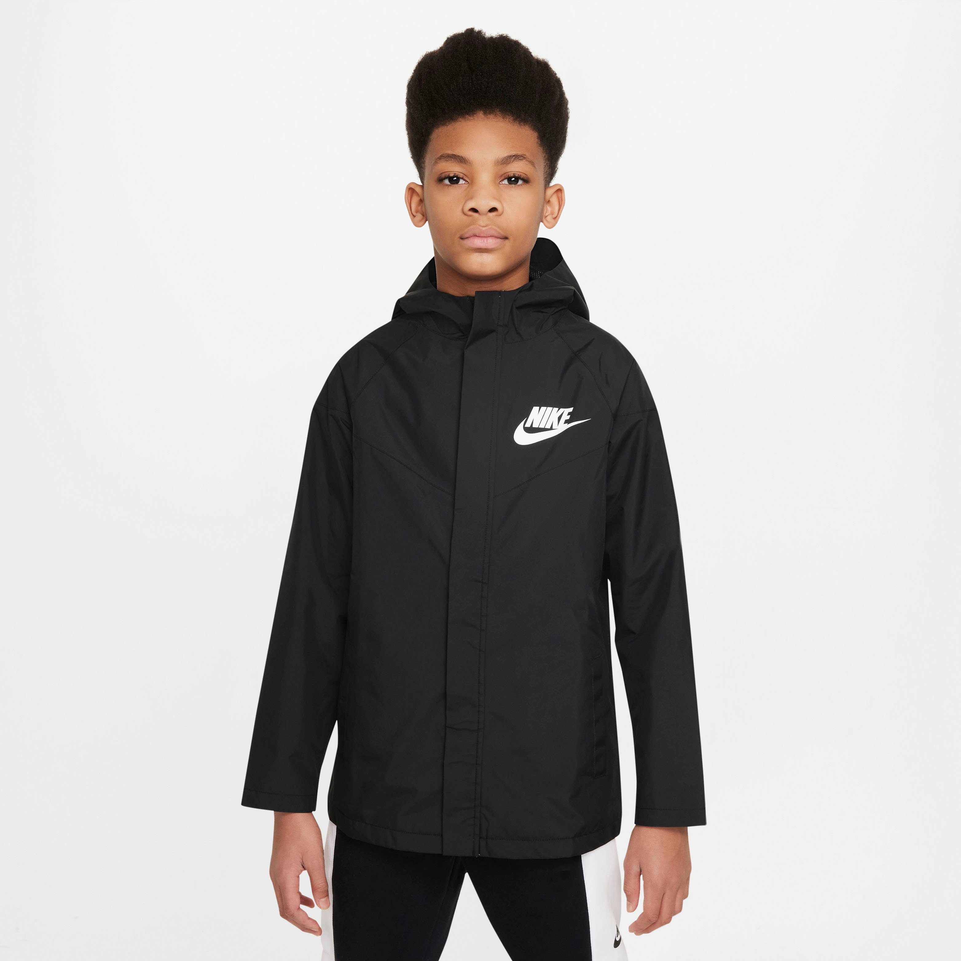 (Boys) BLACK/BLACK/WHITE Kids' Windrunner Big Nike Storm-FIT Sportswear Windbreaker Jacket