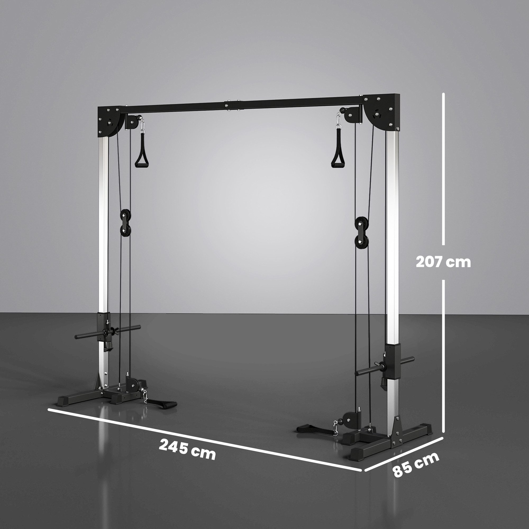 SPORTNOW Kraftstation Kabelzugstation, Cable-Crossover mit 50kg Steckgewichte, freistehend, 6 Gewichtsblöcke (Kabelzug Station für Zuhause, 2-tlg., Kabelzugstation mit Griffen), für Diverse Übungen im Homegym 245 x 207 cm