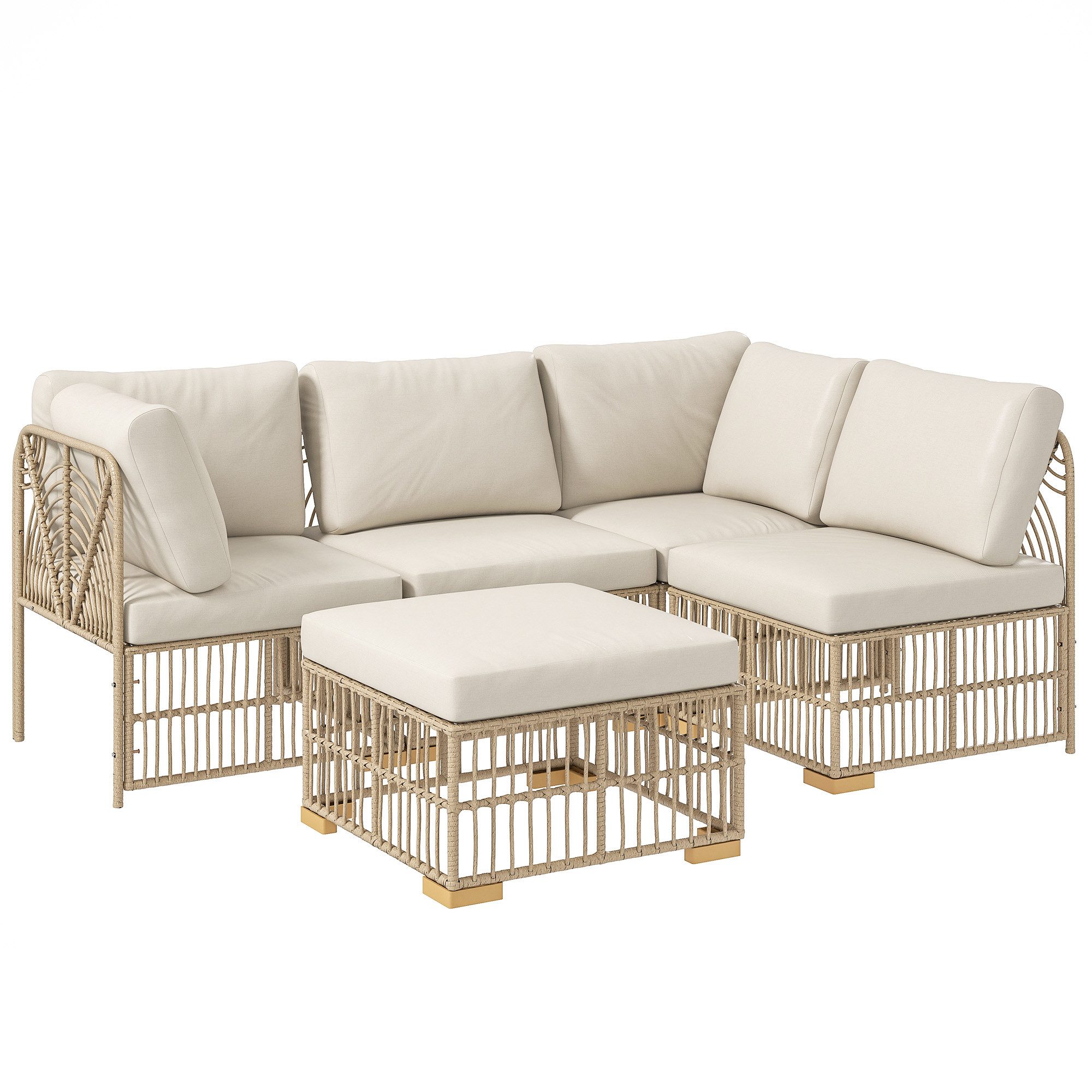 Outsunny Sitzgruppe mit Ecksofa, Sessel, Hocker, Kissen, (Gartenmöbel Set f günstig online kaufen