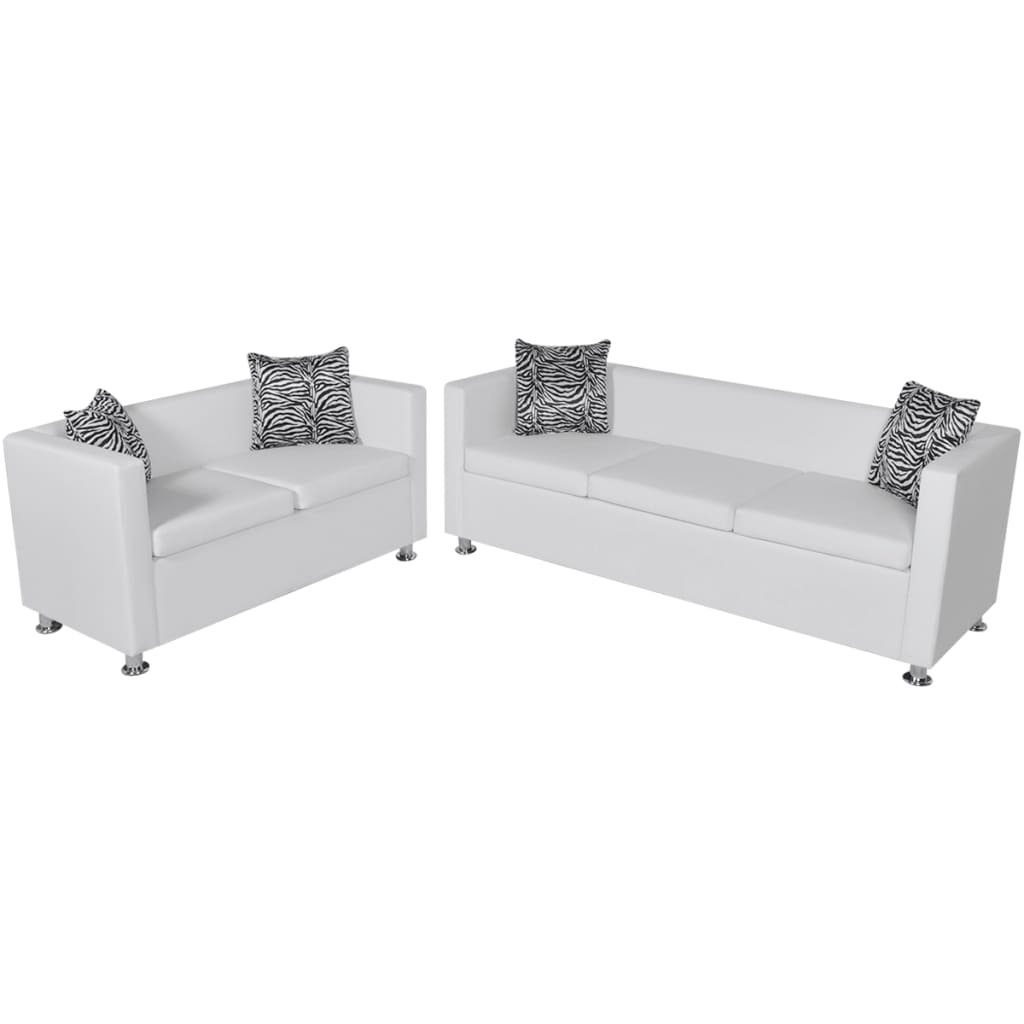 furnicato 3-Sitzer Sofa-Set Kunstleder + 2-Sitzer Weiß