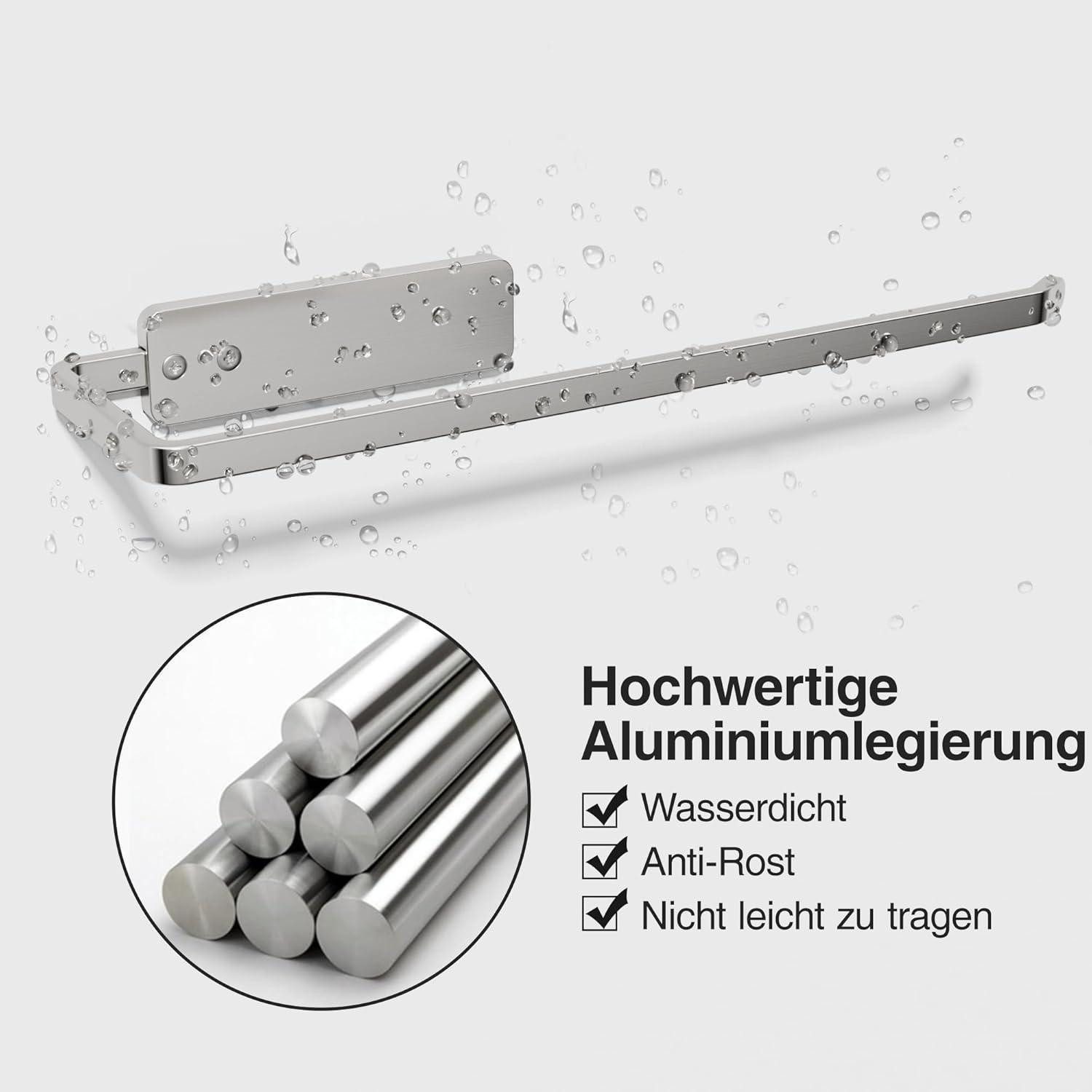 LuxusKollektion Küchenrollenhalter Küchenrollenhalter ohne Bohren selbstklebend Aluminium 31cm Silber