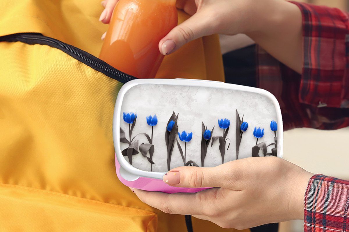 - Kunststoff Lunchbox - (2-tlg), Snackbox, Tulpen Erwachsene, Brotdose Kinder, Brotbox für rosa Blau, Mädchen, MuchoWow Blumen Kunststoff,