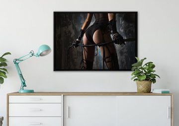 Pixxprint Leinwandbild Frau mit einer Peitsche, Wanddekoration (1 St), Leinwandbild fertig bespannt, in einem Schattenfugen-Bilderrahmen gefasst, inkl. Zackenaufhänger