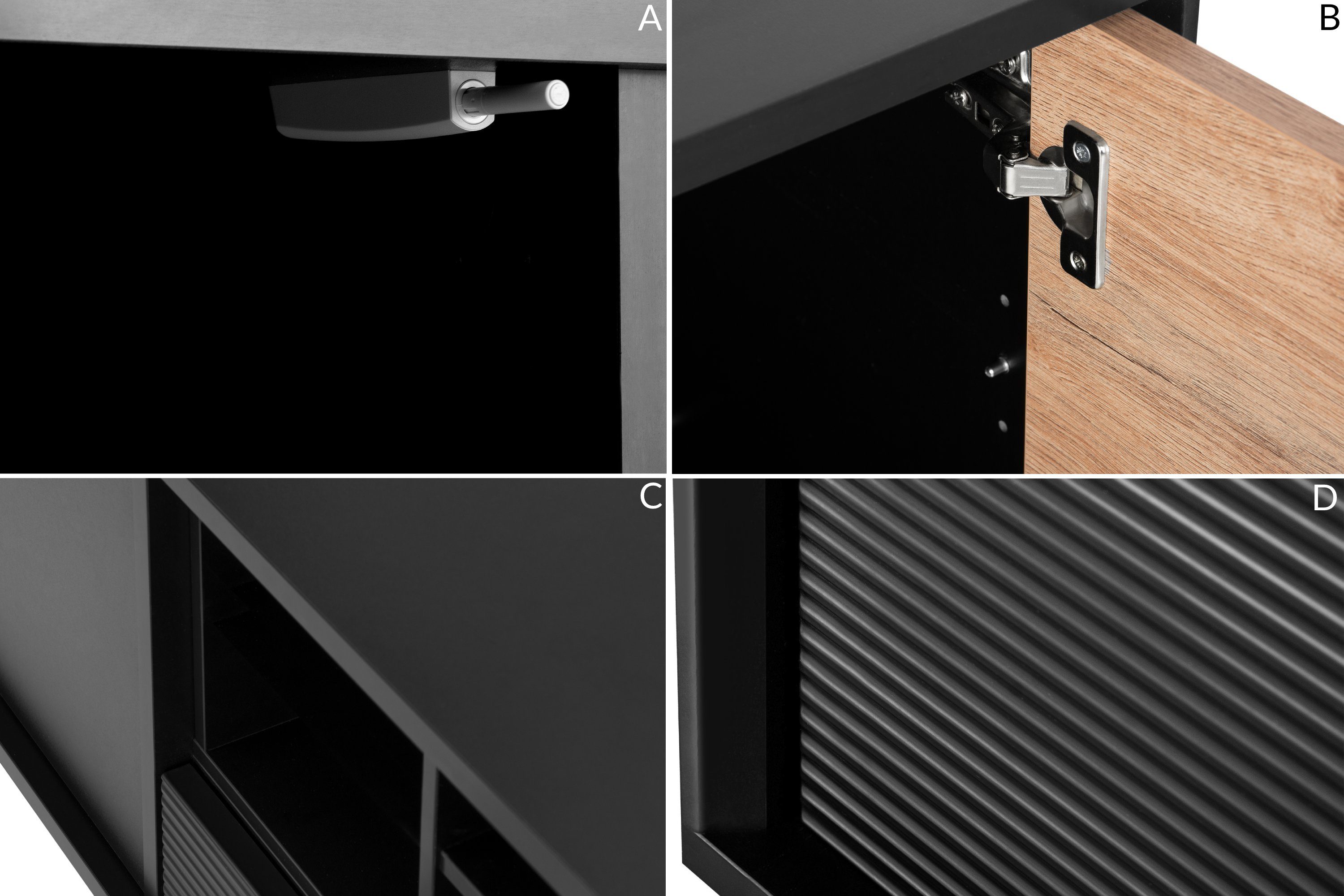 KONSIMO® TV-Schrank LOFTY TV-Board, Fernsehschrank Lowboard, 150 cm, ohne Beleuchtung abschließbares Lowboard, Loft-Stil, hergestellt in der EU