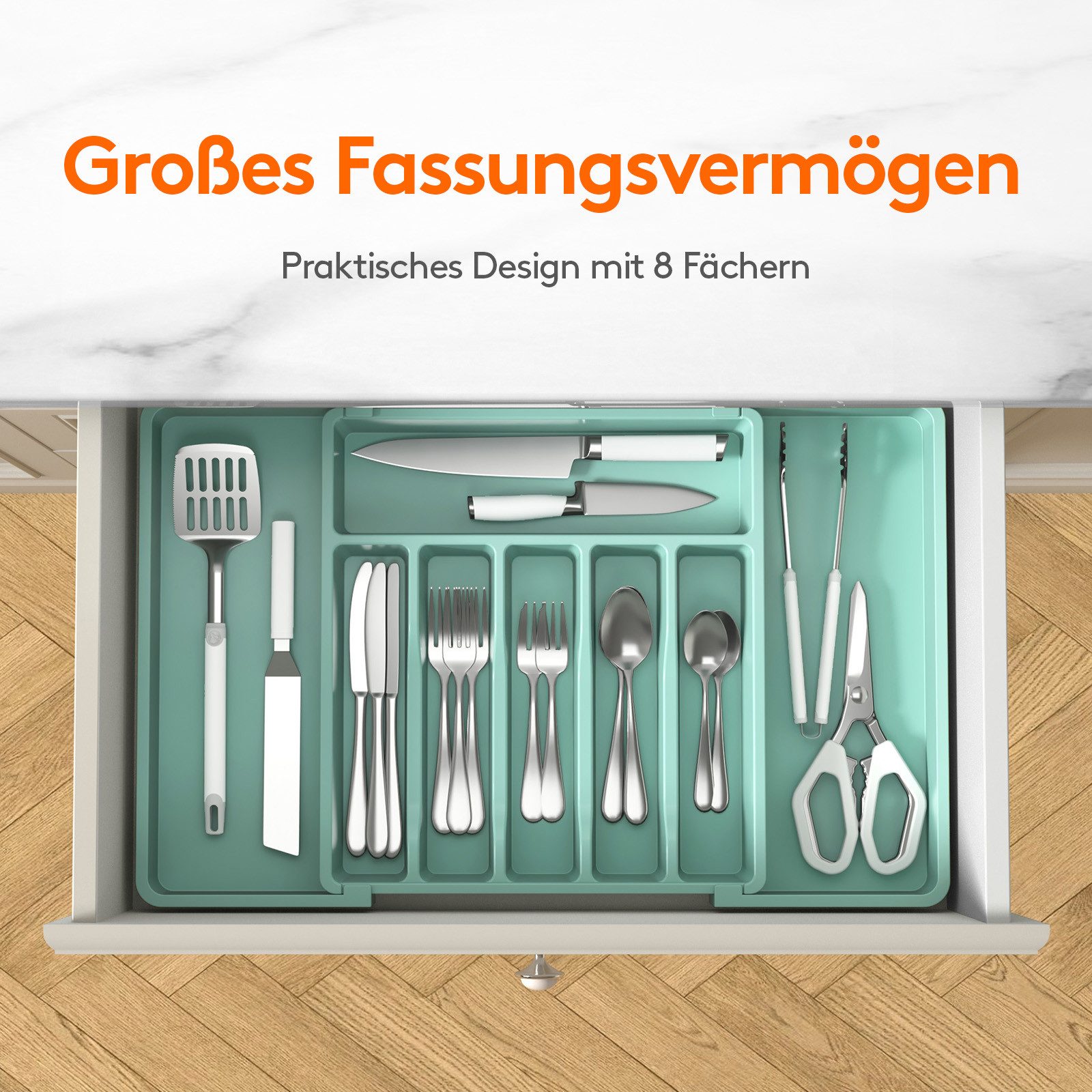 Lifewit Besteckeinsatz Besteckkasten für Schubladen, Verstellbarer Besteckh günstig online kaufen