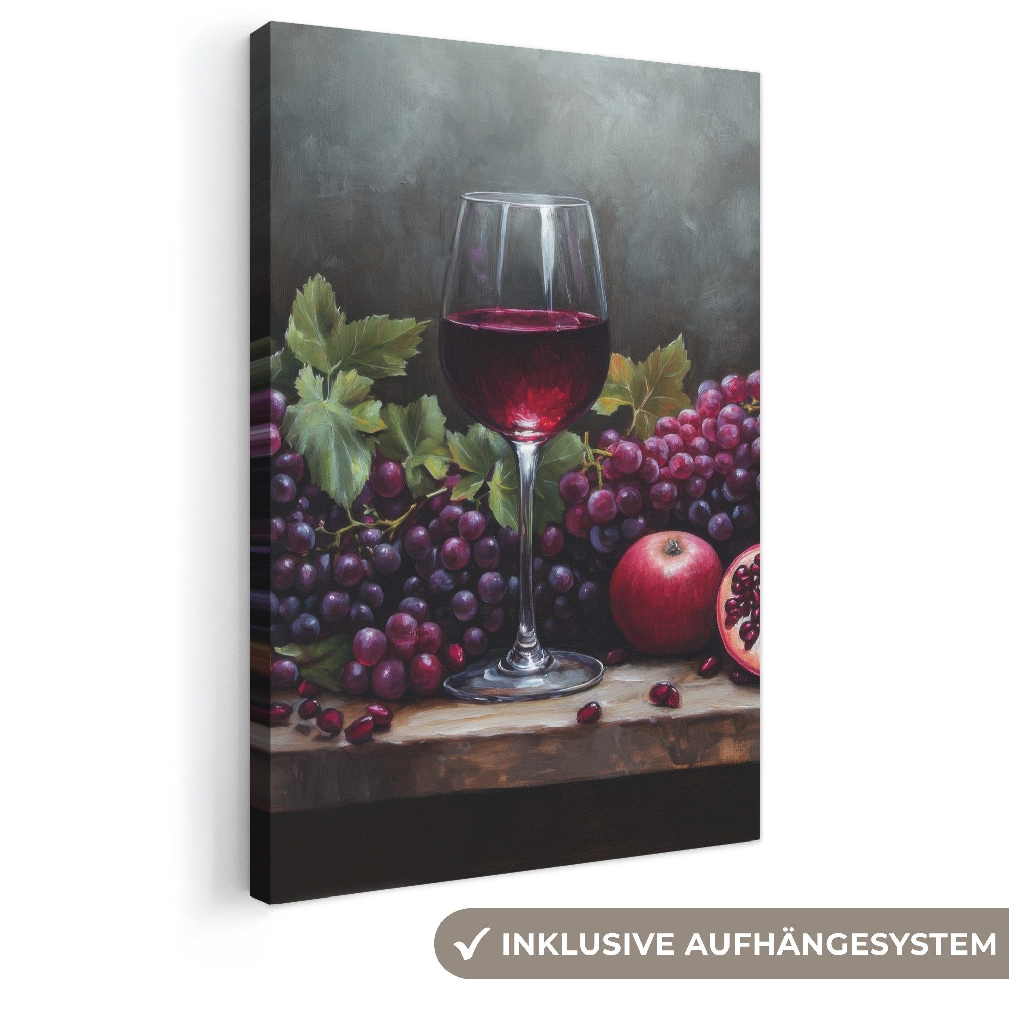 OneMillionCanvasses® Leinwandbild Wein - Obst - Stilleben, Fotodruck (1 St), Leinwand Canvas Wandbild, Wanddekoration 20x30 cm