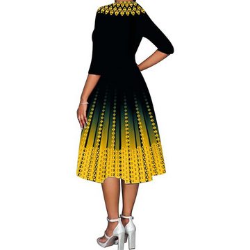 FIDDY A-Linien-Kleid Damen Festliche Kleider Druckkleid Halbarm Rundhals Partykleid