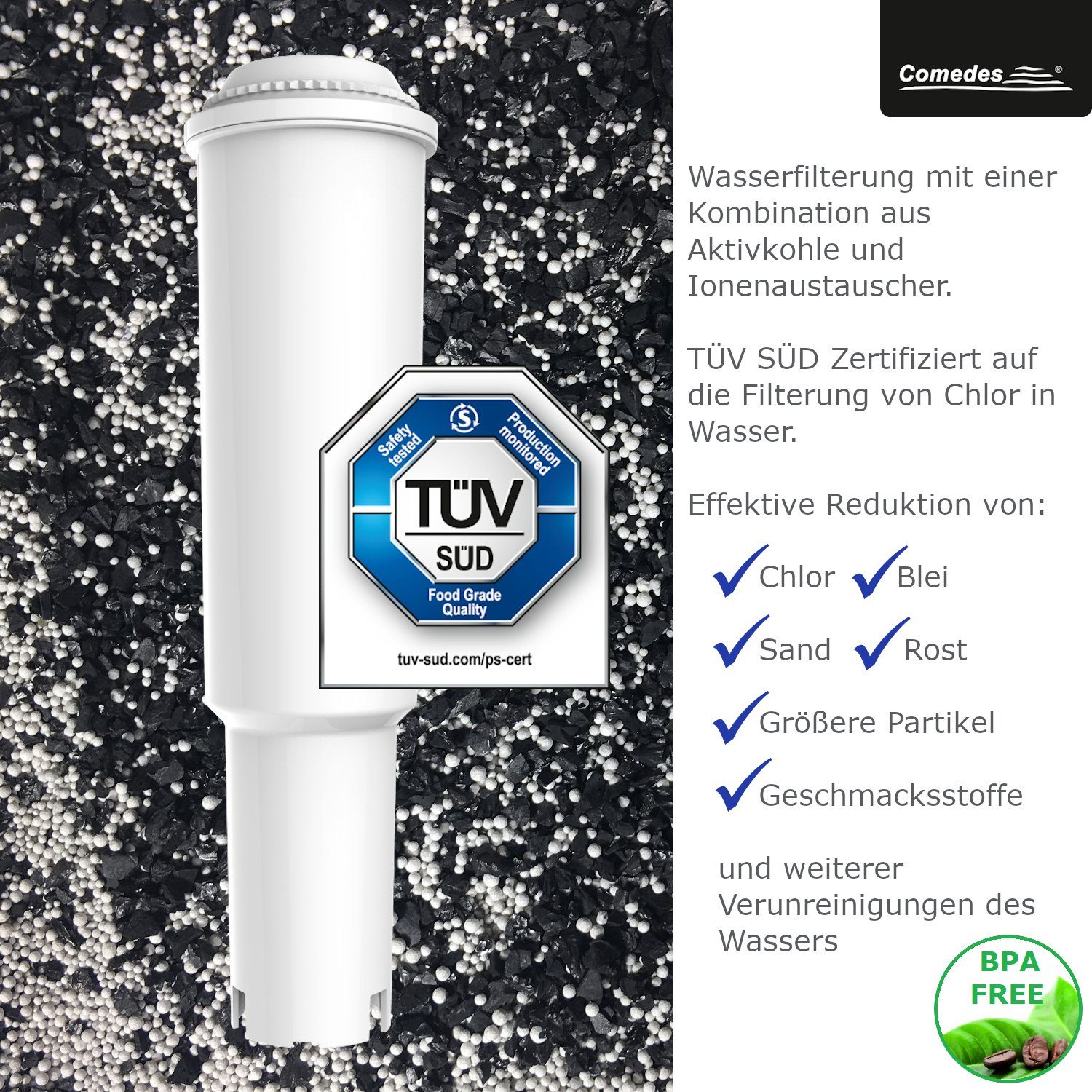 Comedes Wasserfilter Comedes 4er Set ähnlich wie Jura Claris White, Zubehör für ähnlich wie Jura Claris White 68739, Jura Claris White 60209, Jura Claris White 62911, passend für Jura Impressa Serien E, J, S, X, X, Z