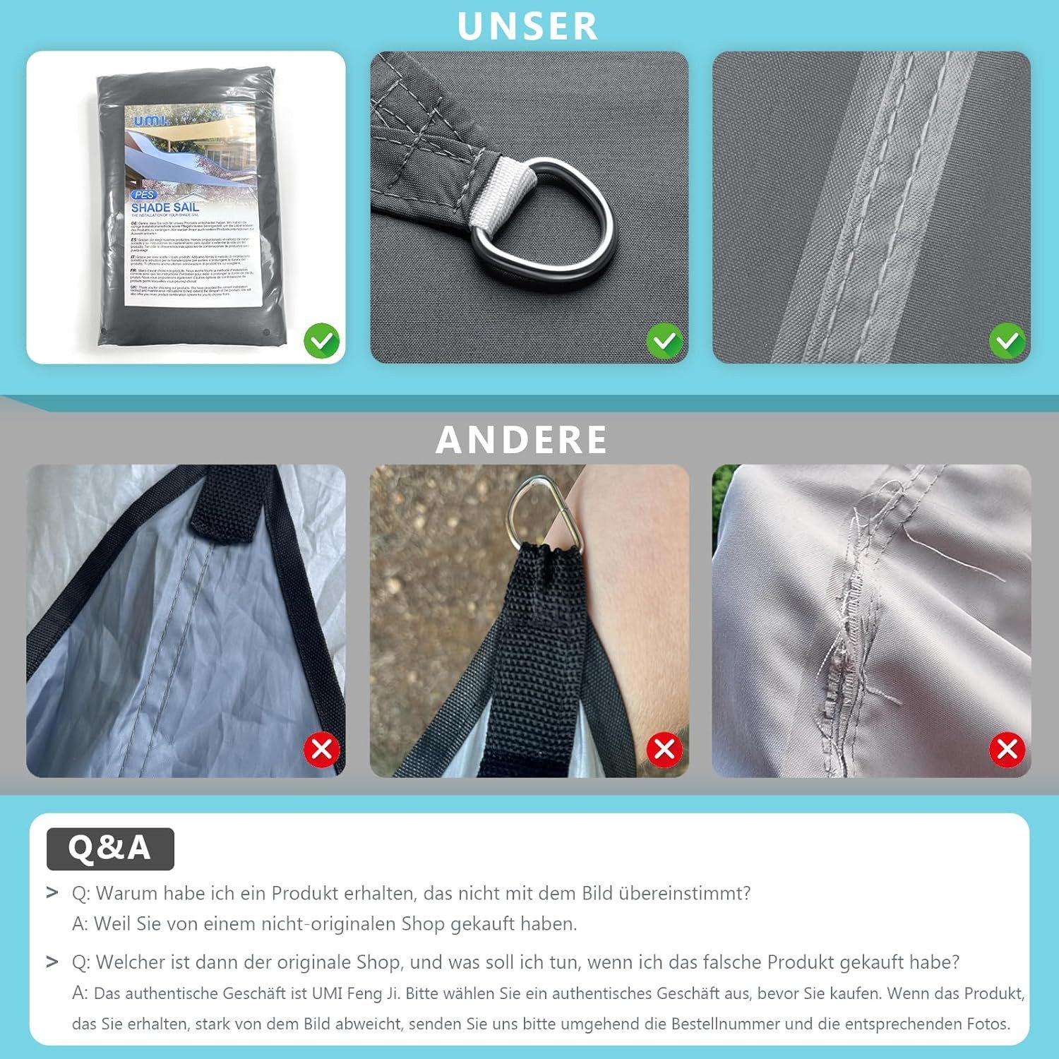 FELIXLEO Sonnensegel Sonnensegel 3x3 m Rechteckig Wasserdicht 95% UV Schutz Anthrazit