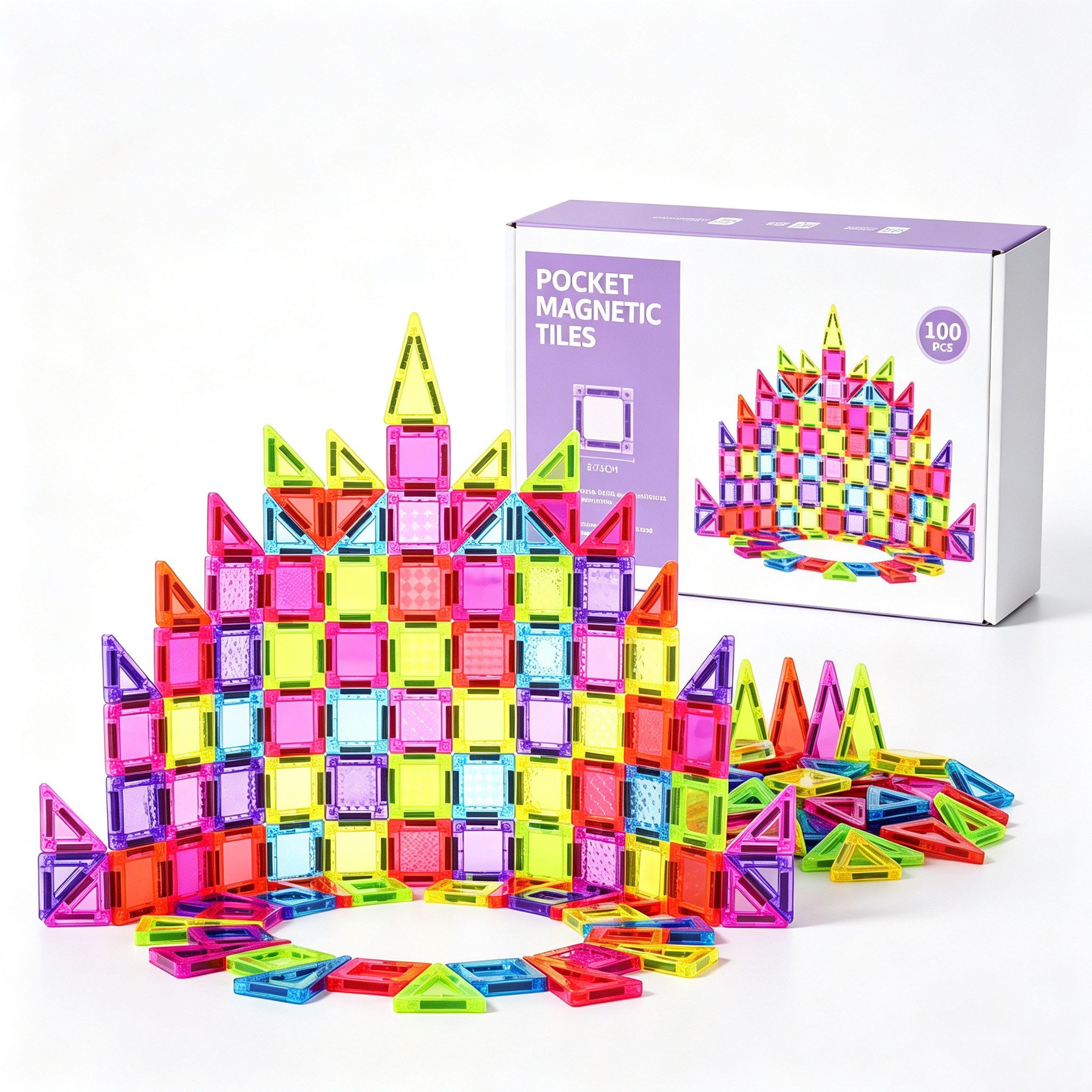 Rolipo Mini Magnetische Bausteine 100PCS – Bunte Fenster Magnetspielbausteine, (100 St), Kinder Lernspielzeug, Kreatives Bauen, Sicher & Robust