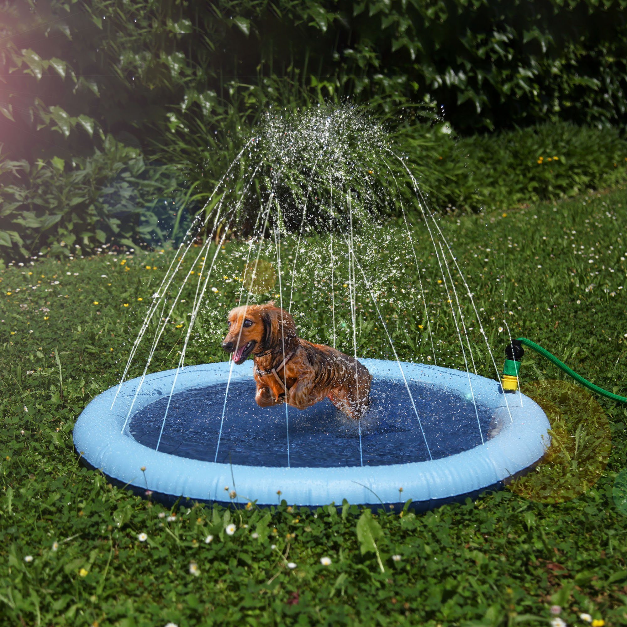 Bestlivings Hundepool Sprinklermatte, (1-tlg., Ø100 cm), Splash Pool - Sprinkler Wasser-Spielmatte mit Anti-Rutsch Beschichtung