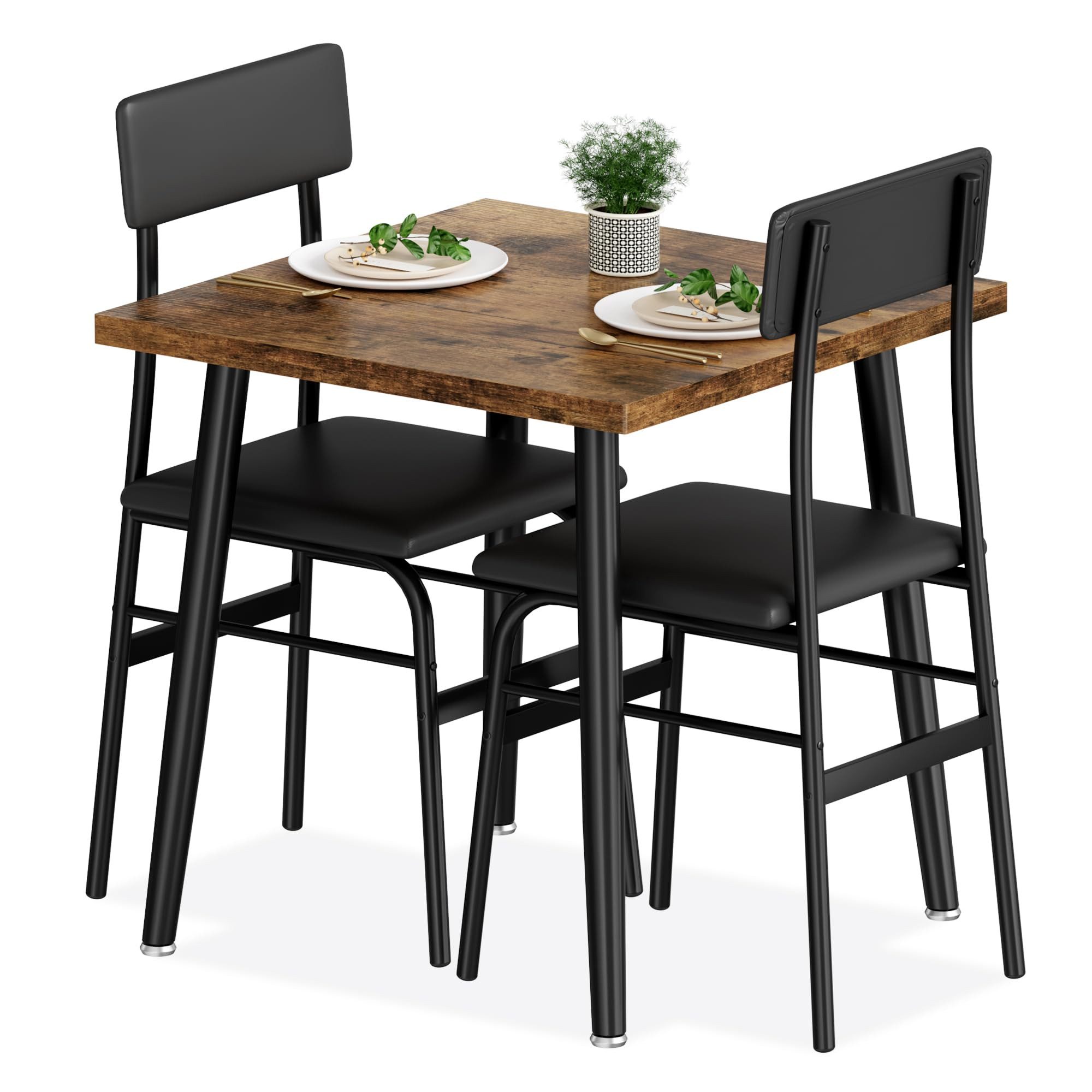 GarveeMore Essgruppe Esstisch Set für 2 Holz Küchentisch mit 2 Stühlen