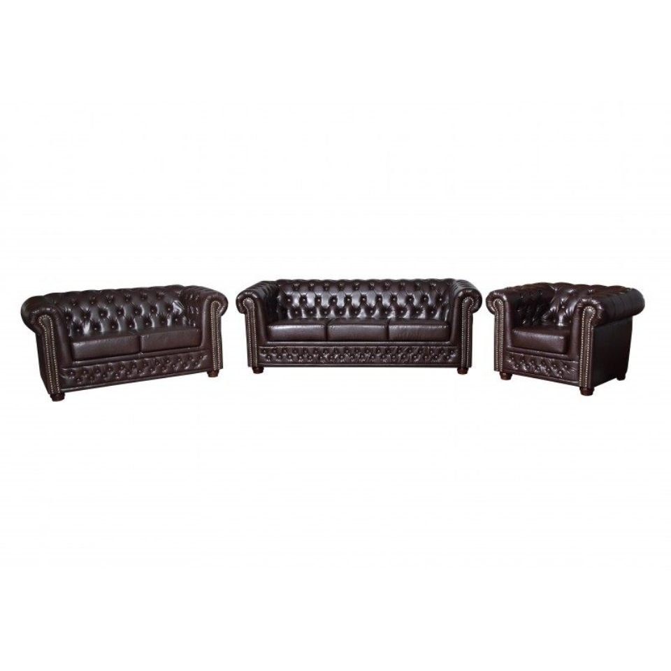 Sofa Couch in Braune Neu, Sofagarnitur Chesterfield Made JVmoebel 3+2+1 Europe Polstermöbel